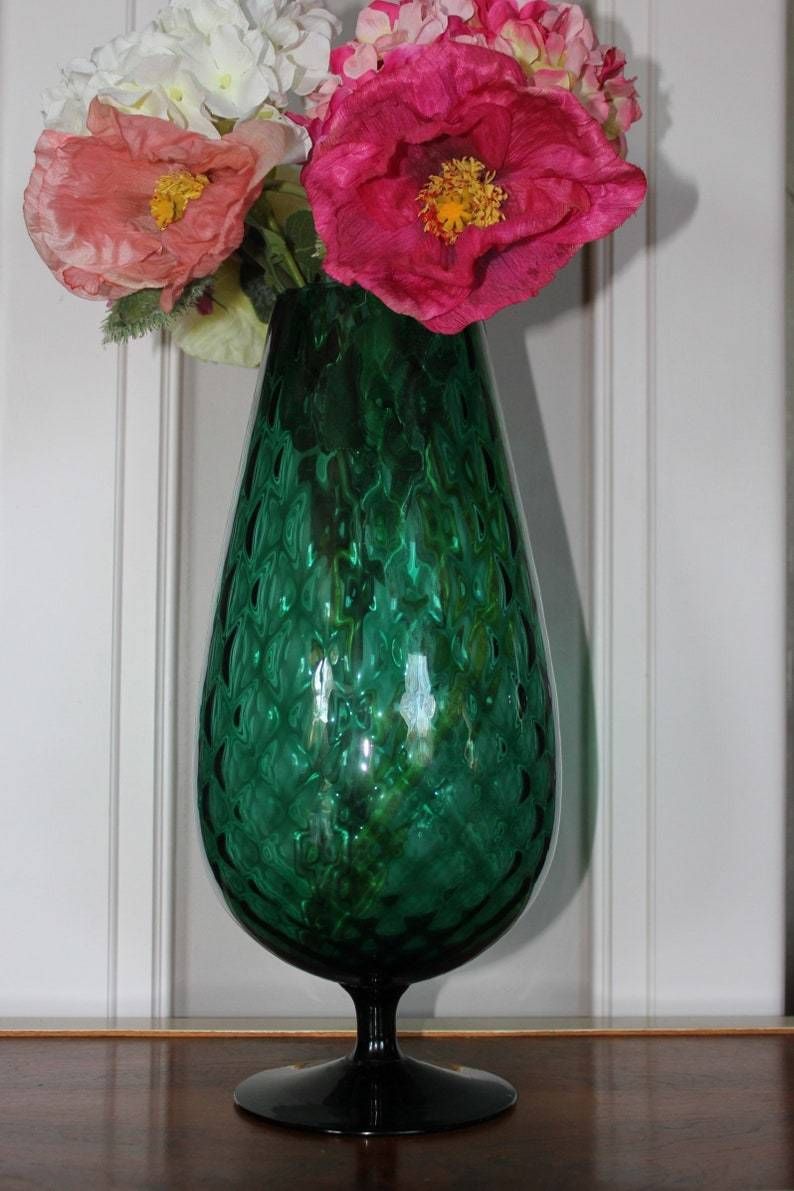 Stunning Green Glass Hand Blown Italian Pedestal  Emerald Home Accent Wedding, Anniversary Gift Vase photo buy