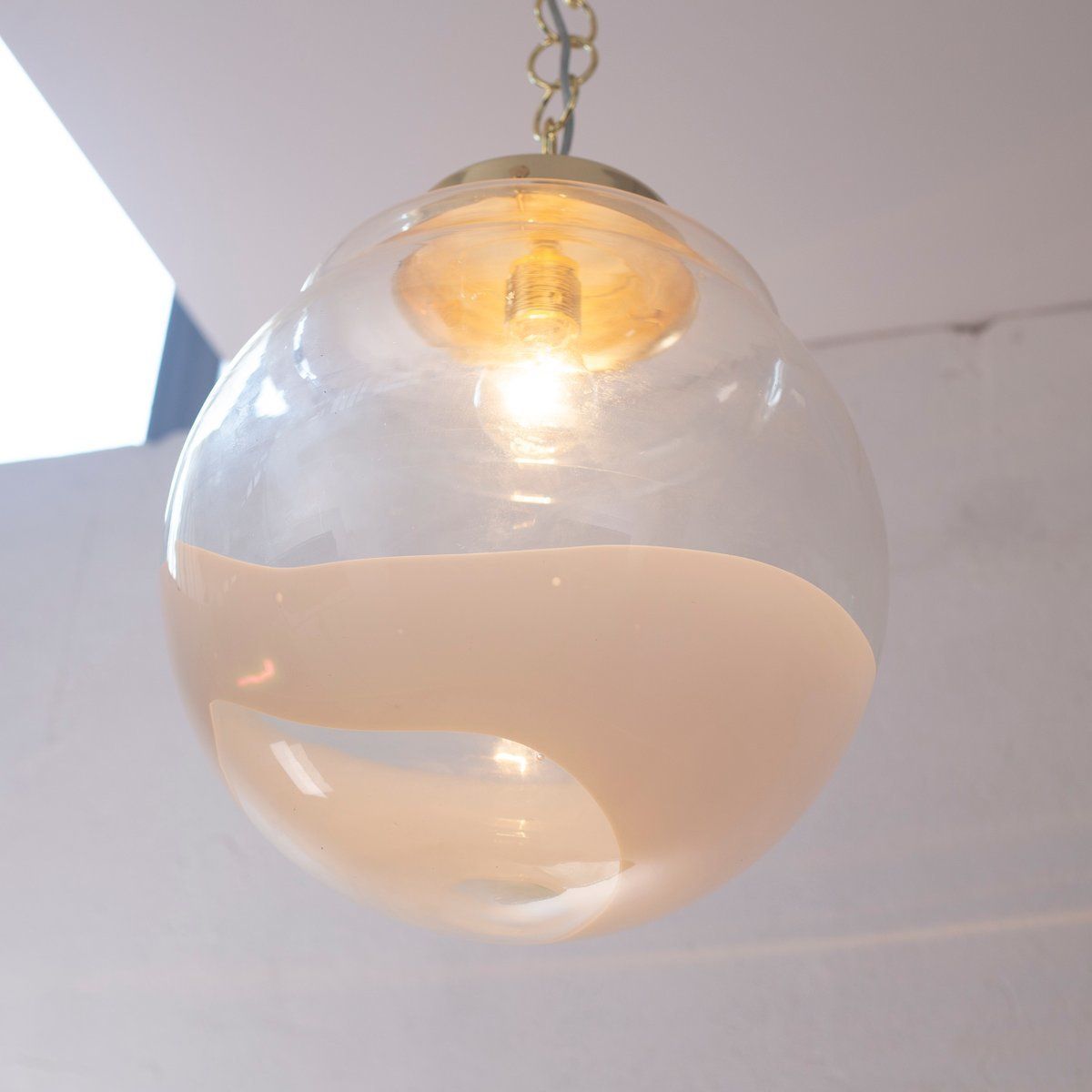 Suspension Lamp With Sphere And Decoration In White Glass, Italy photo Lighting