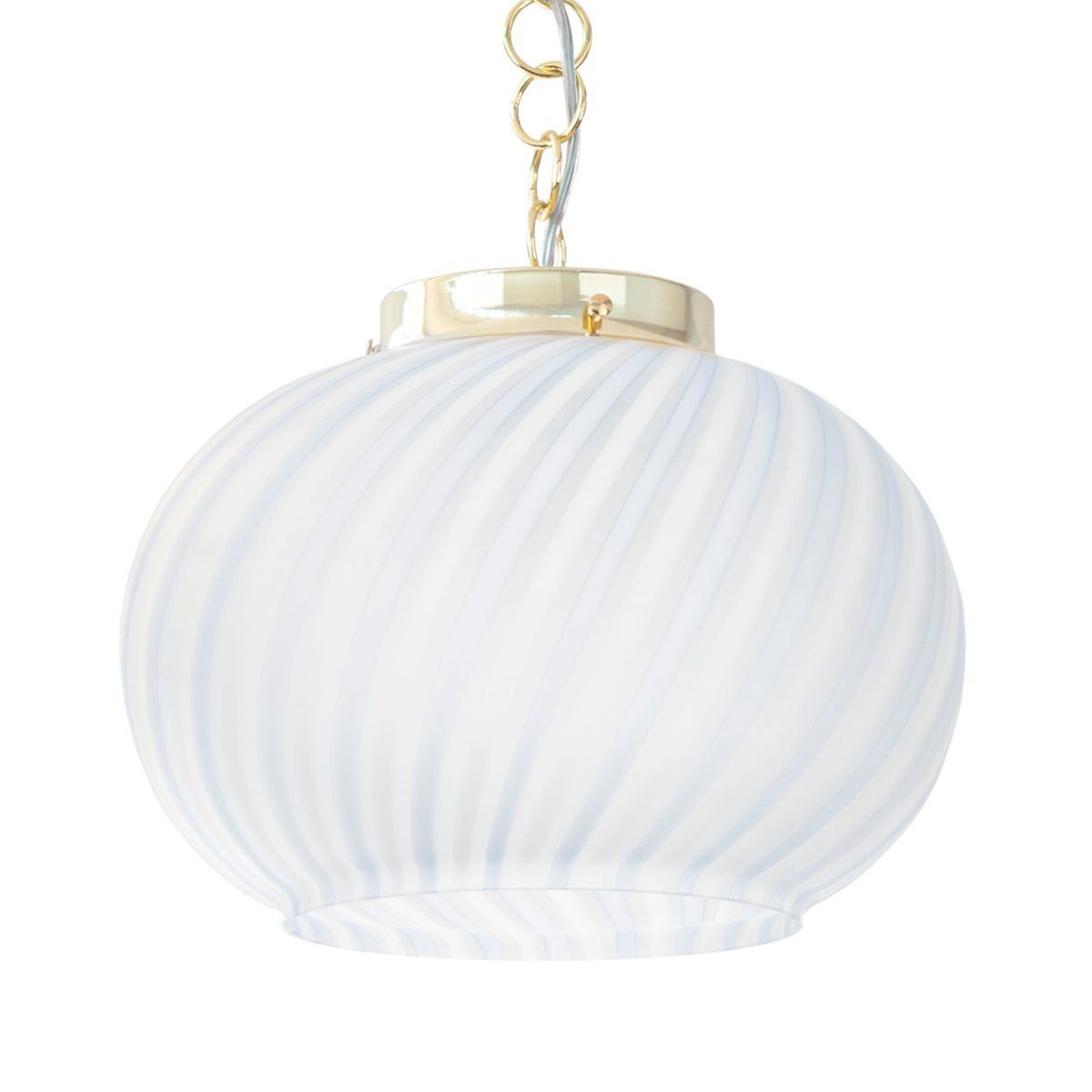 Suspension Lamp In Frosted Glass With White And Turquoise Lines, Italy