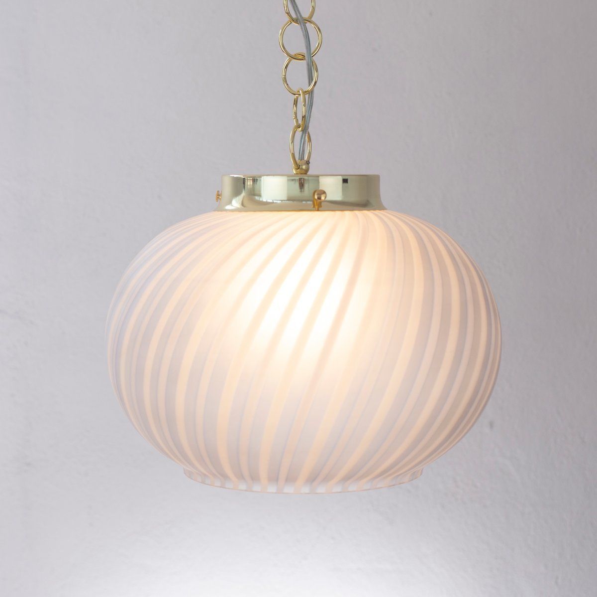 Suspension Lamp In Frosted Glass With White And Turquoise Lines, Italy photo buy