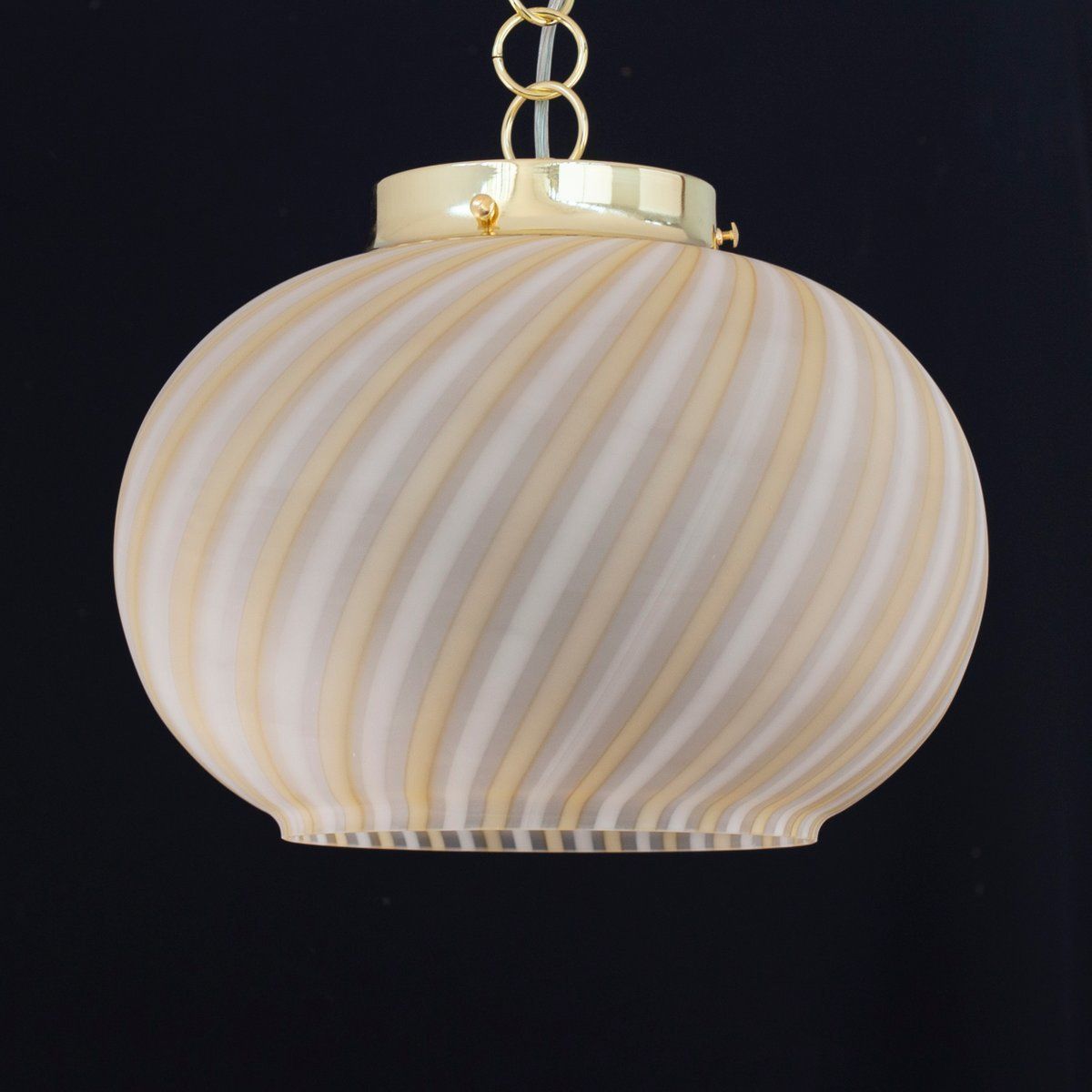 Lighting Suspension Lamp In Frosted Glass With White And Amber Stripes, Italy photo