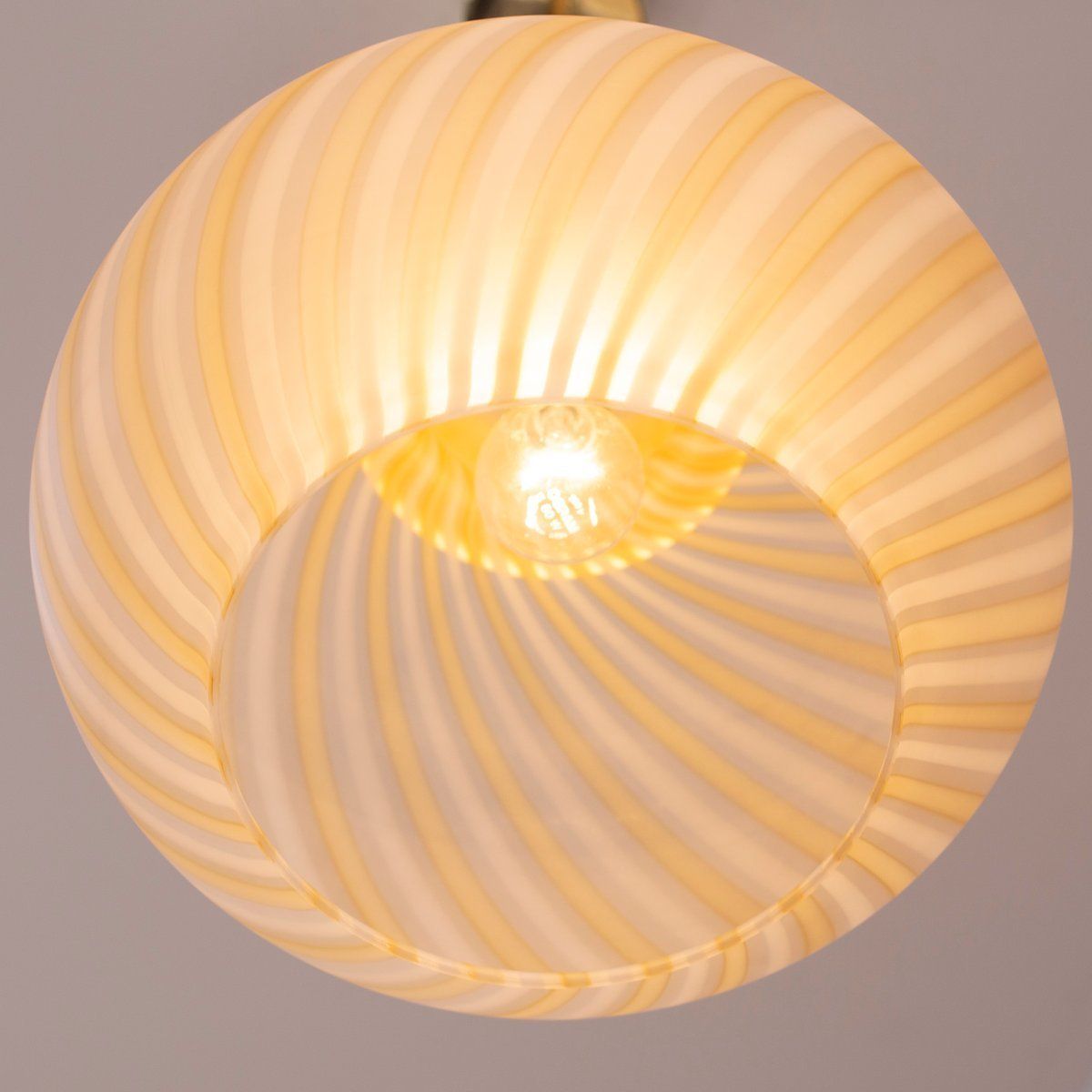 photo vintage Suspension Lamp In Frosted Glass With White And Amber Stripes, Italy