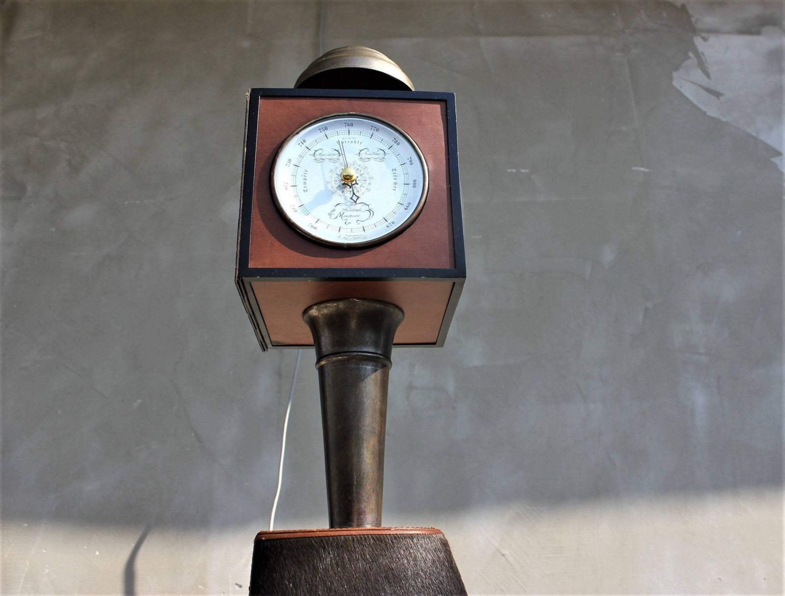 Rare Standing Clock, Portable Thermometer, Barometer With Horse Hoof Stand, Bank Or Office Clock photo Home Decor