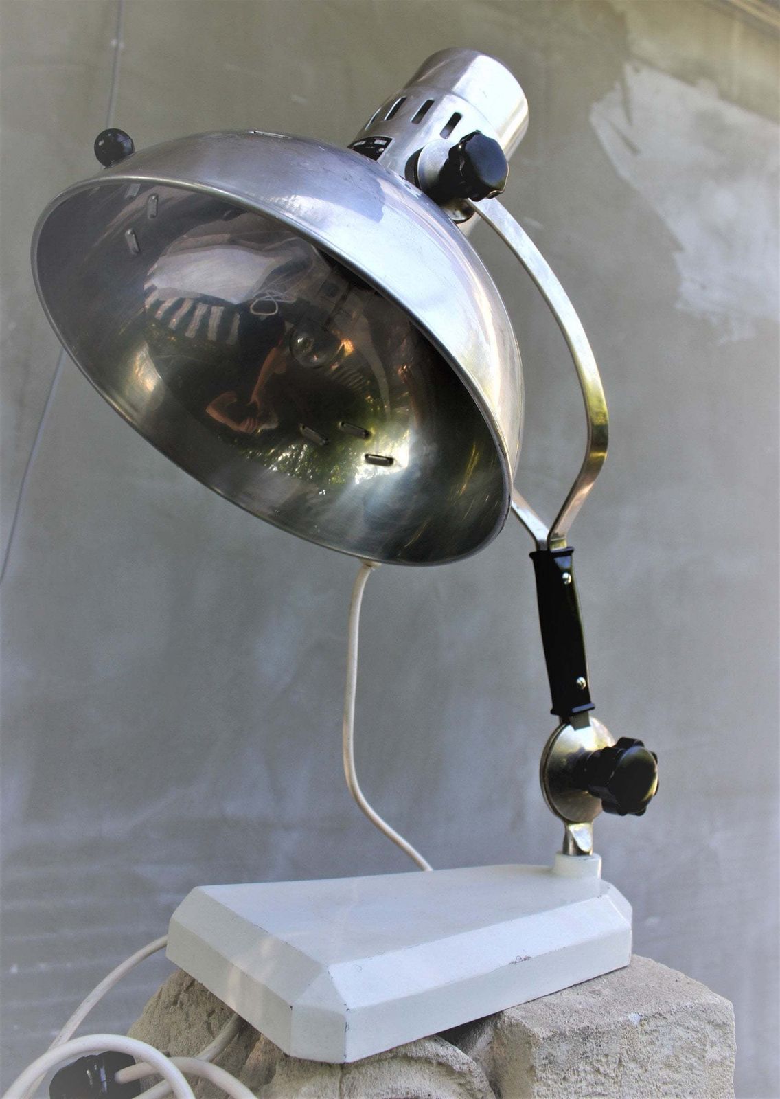Vintage Industrial Table Lamp 70s Desk Light Factory Design Nickel And Steel Modern Home Look photo furniture