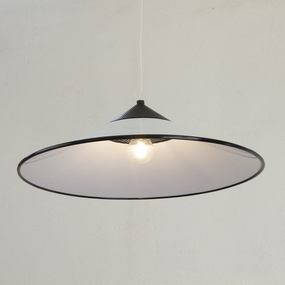 Large Suspension Lamp In White Murano Glass With Black Finishes, Italy, 1970s photo buy