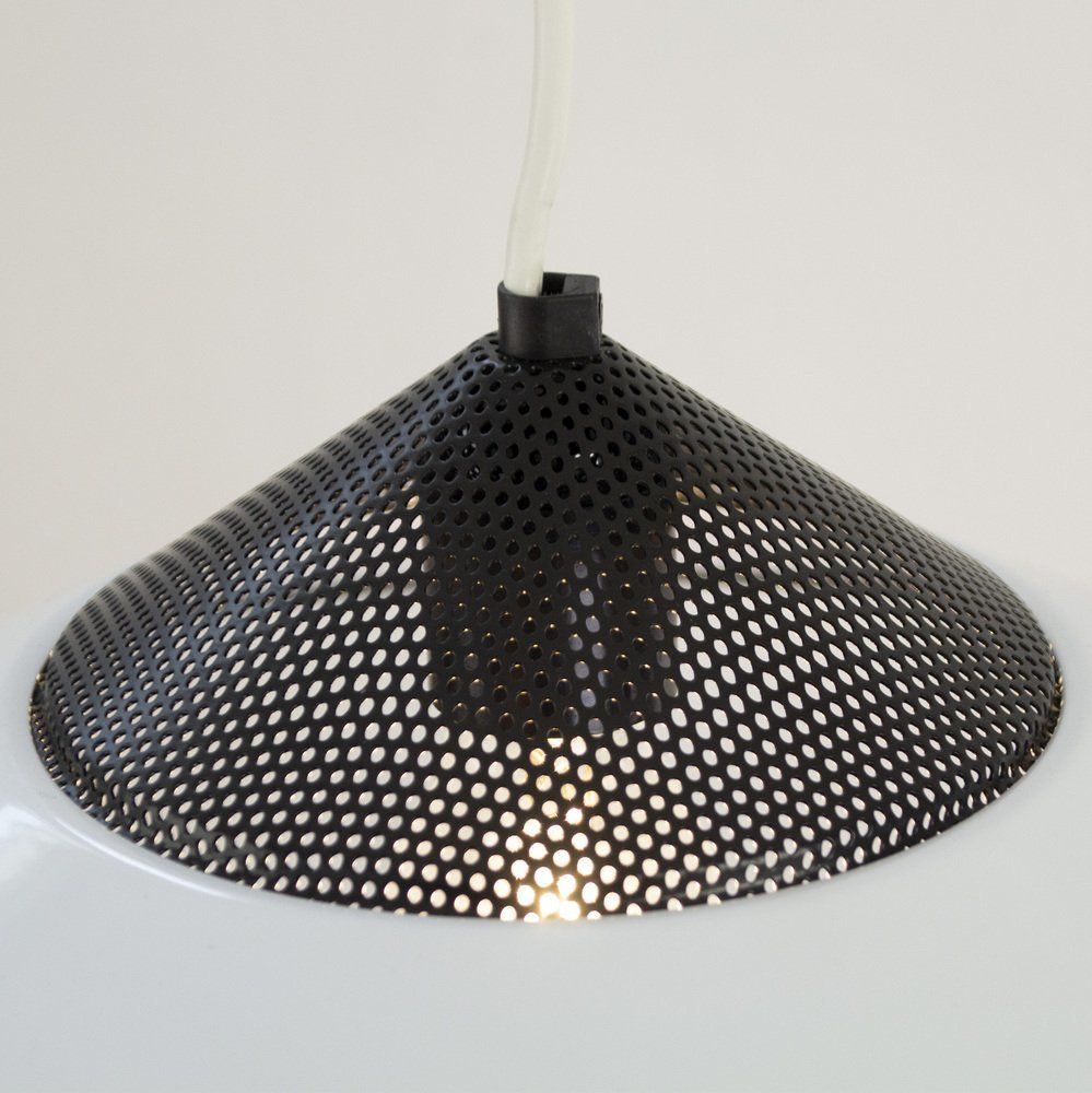 photo furniture Large Suspension Lamp In White Murano Glass With Black Finishes, Italy, 1970s