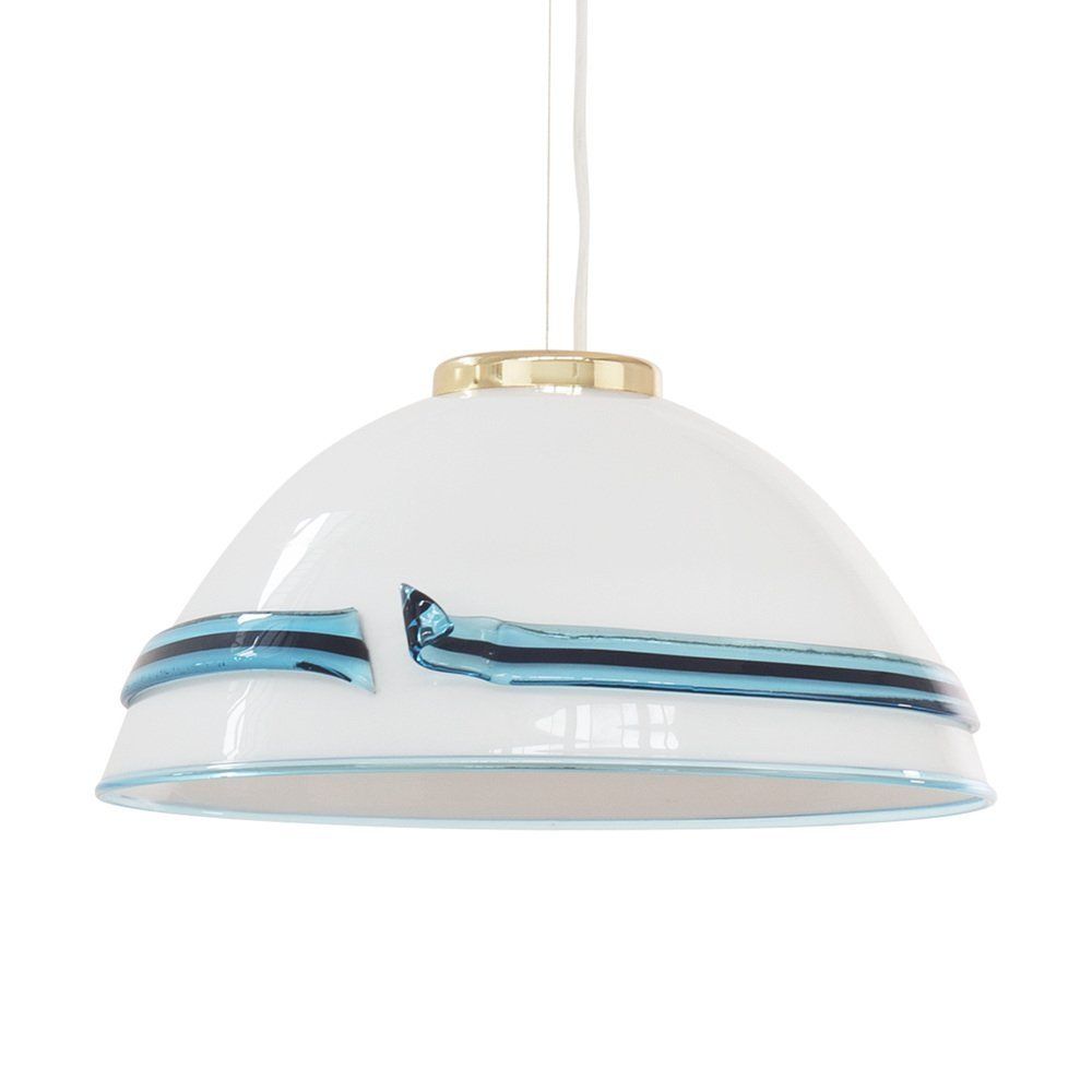 Suspension Lamp In White Murano Glass With Turquoise And Black Applications, 1980s