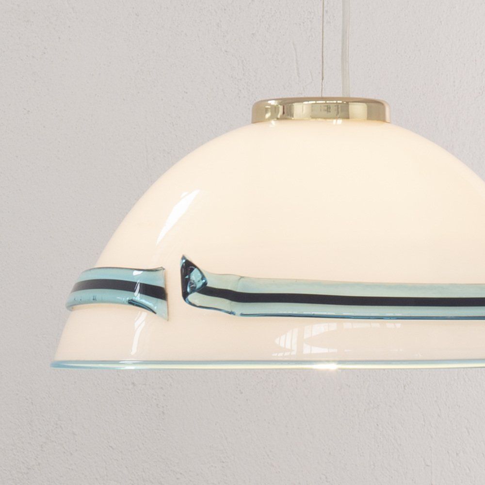photo furniture Suspension Lamp In White Murano Glass With Turquoise And Black Applications, 1980s