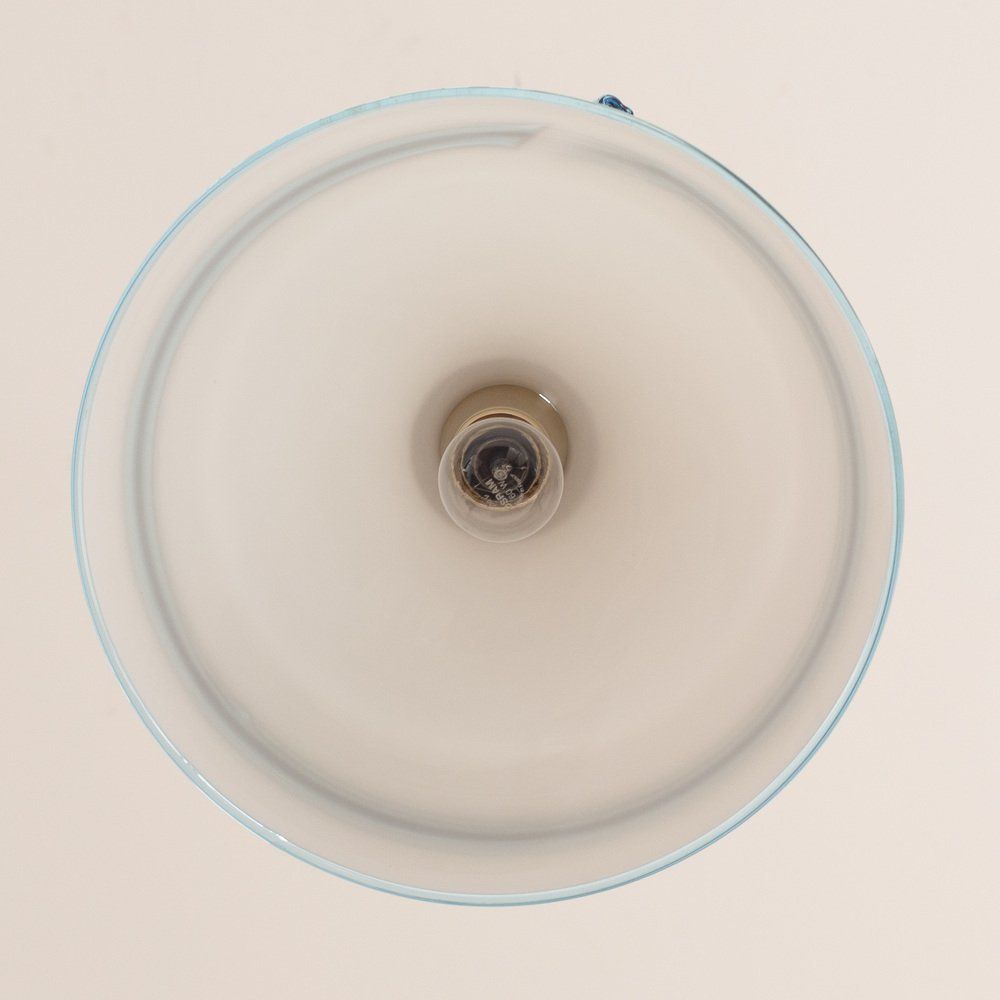 photo for sale Suspension Lamp In White Murano Glass With Turquoise And Black Applications, 1980s