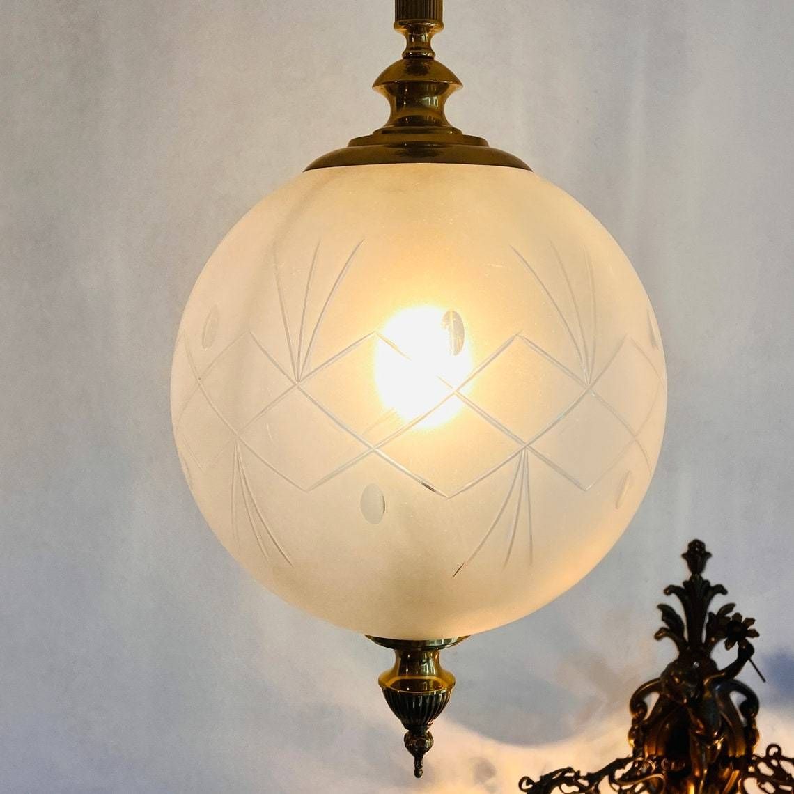 Pair Of Spheres Art Nouveau Frosted Glass Ceiling Lights Lamps, Lantern Style Hanging Lamps photo buy