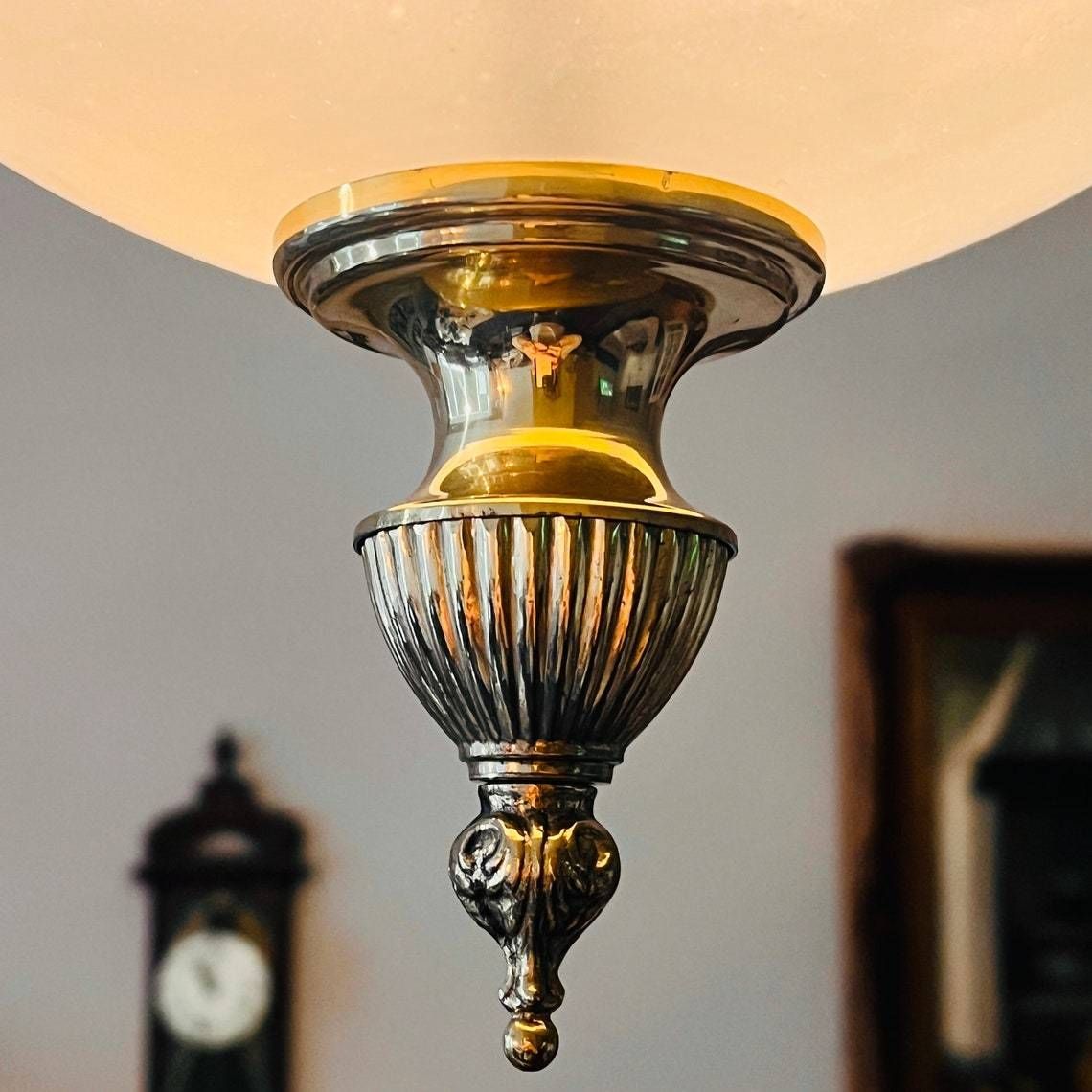 Pair Of Spheres Art Nouveau Frosted Glass Ceiling Lights Lamps, Lantern Style Hanging Lamps photo vintage