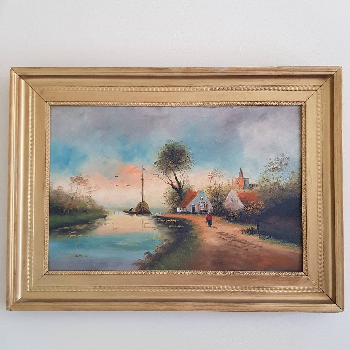 Wood Frame Painting Representing An Old Dutch Scene