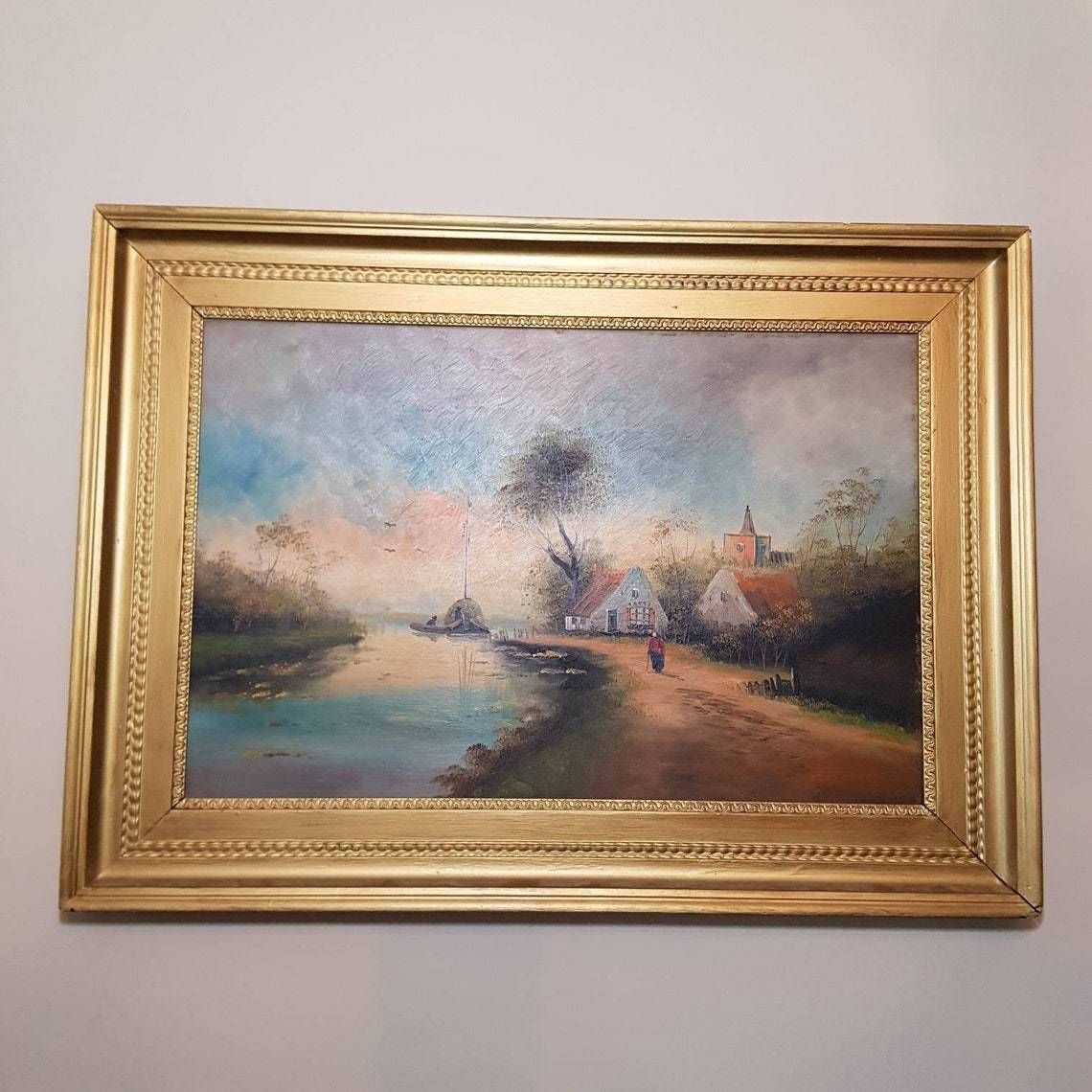 Wood Frame Painting Representing An Old Dutch Scene photo 382.0