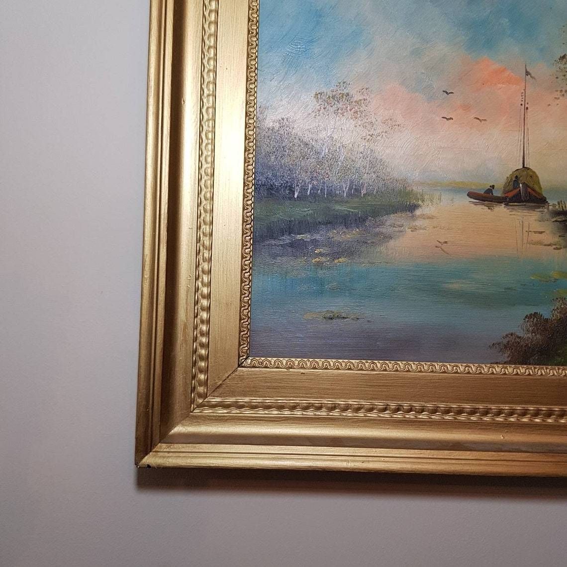 Wood Frame Painting Representing An Old Dutch Scene photo vintage