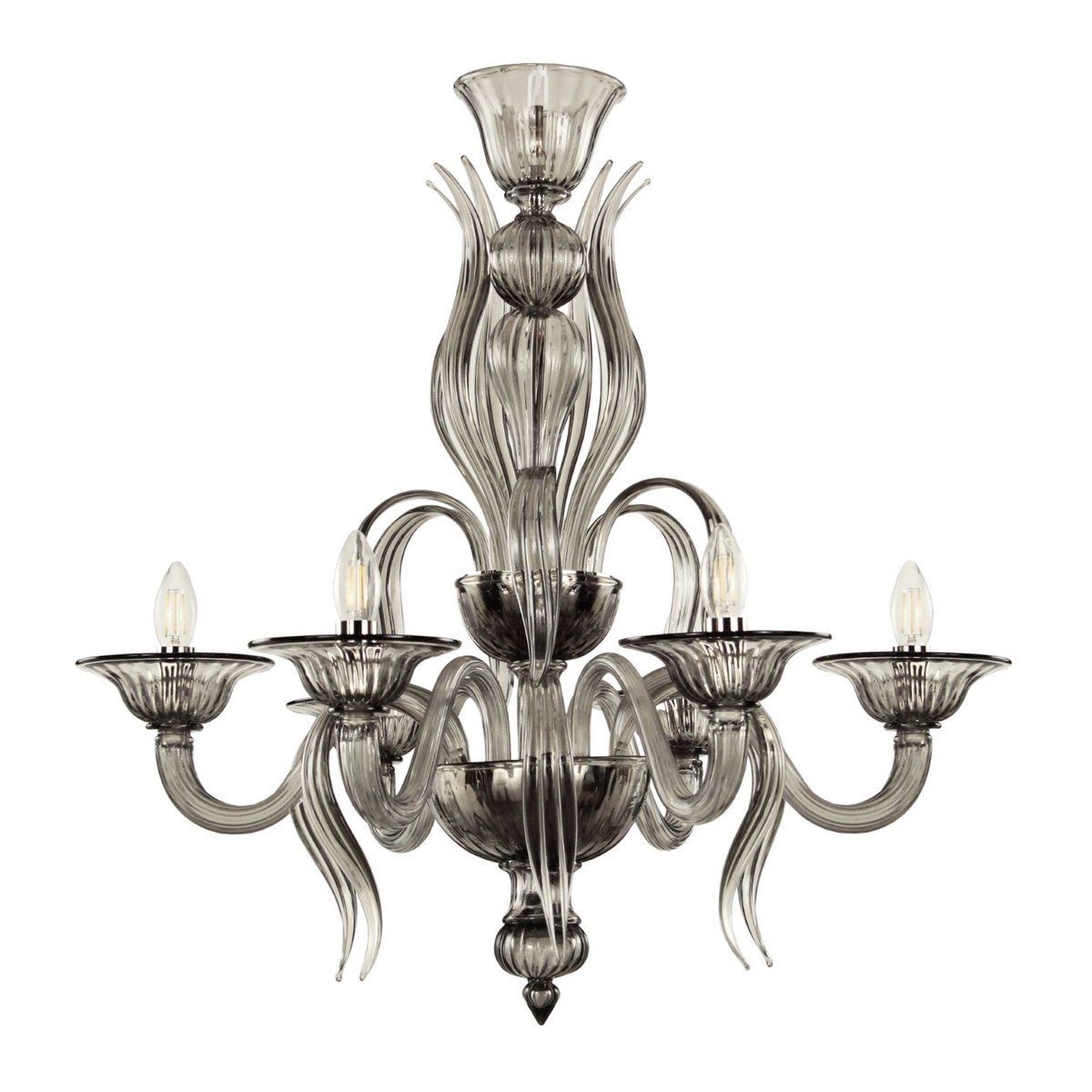 Art Nouveau Gray Blown Murano Glass Chandelier From Barovier & Toso, 1920s