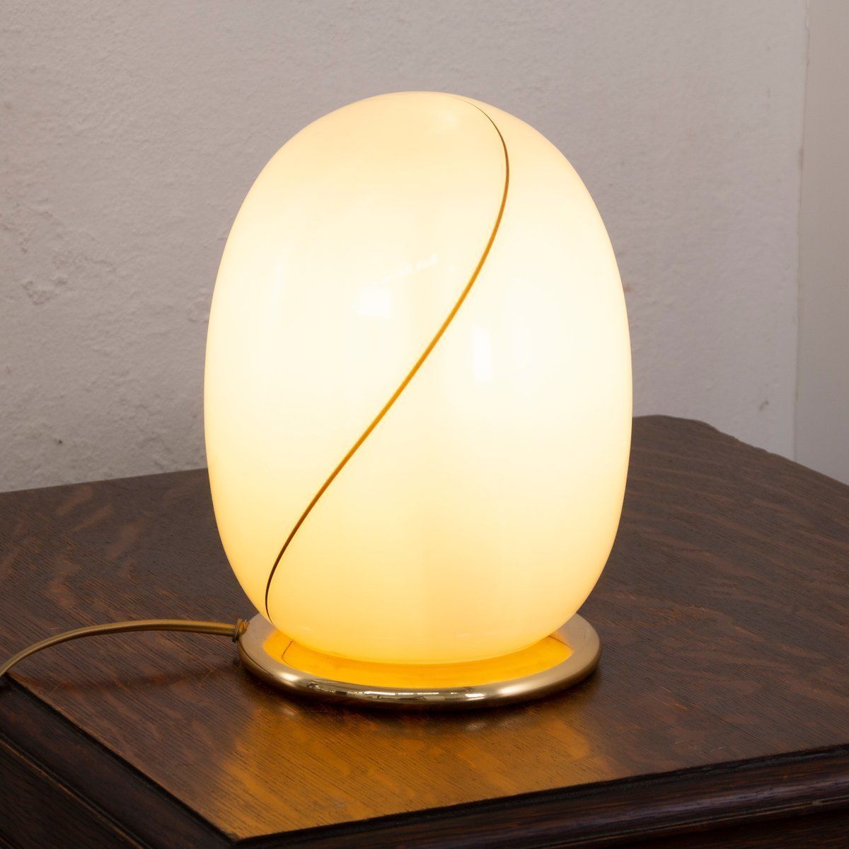 Murano Glass Lamp In Cream Color With Brass And Filigree Base photo vinterior