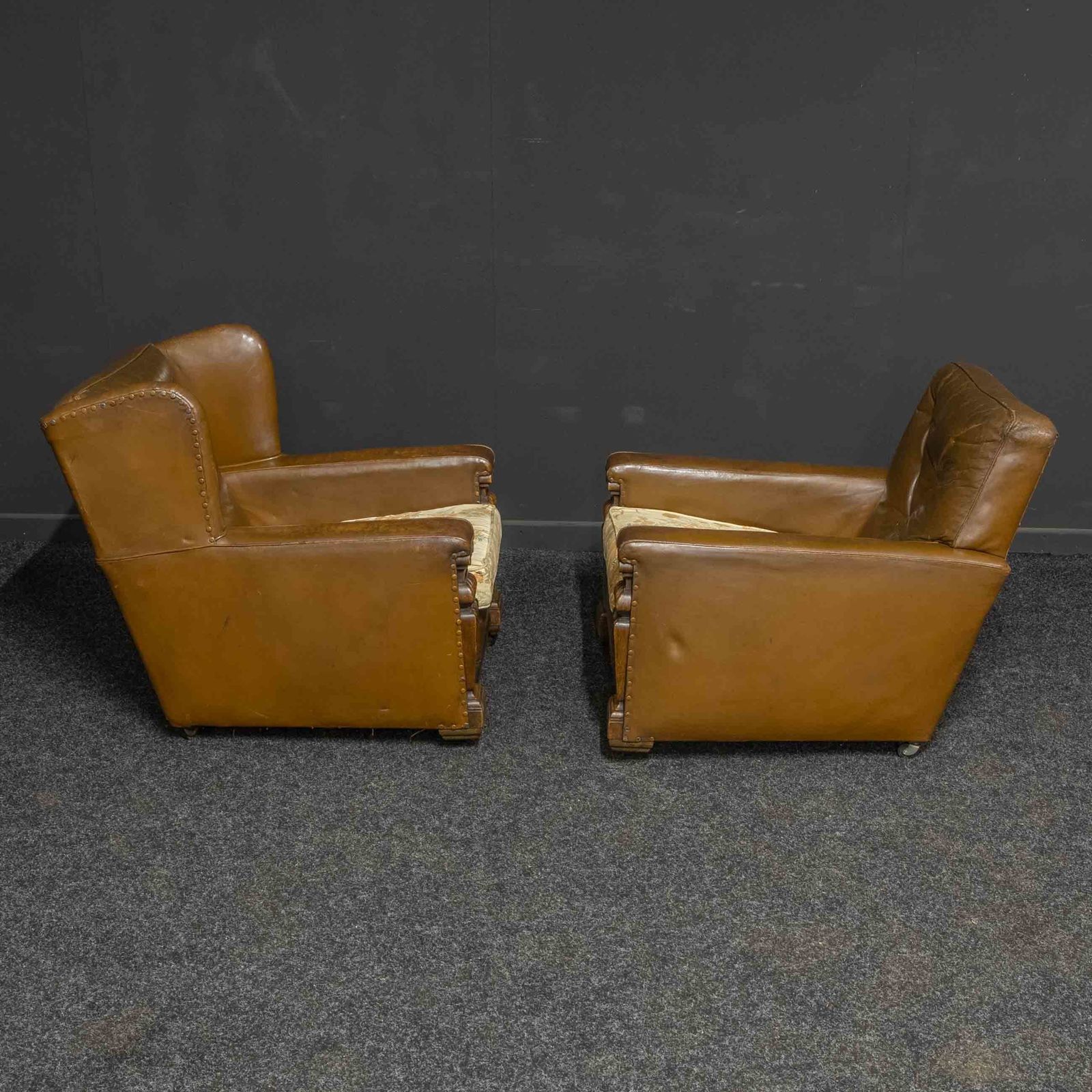 Furniture Ladies And Gents Pair Of Early 20th Century Leather Armchairs photo