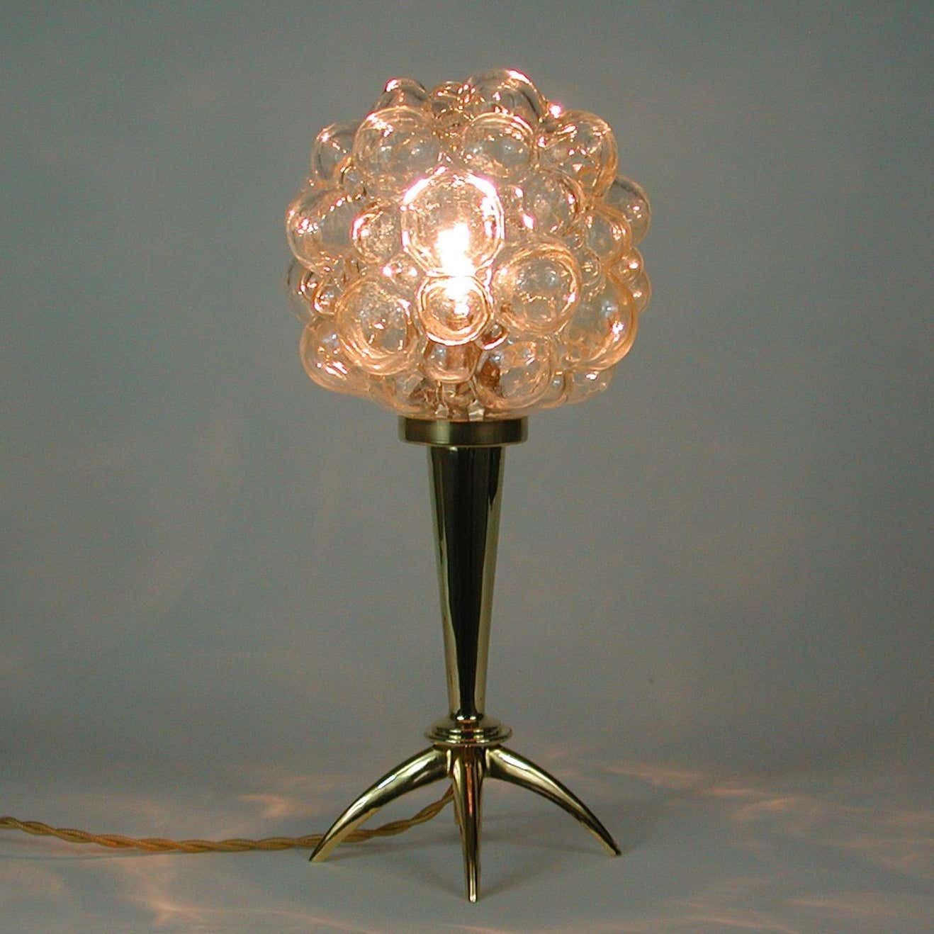 Midcentury Bubble Glass And Brass Table Lamp By Helena Tynell For Limburg, 1960s photo for sale