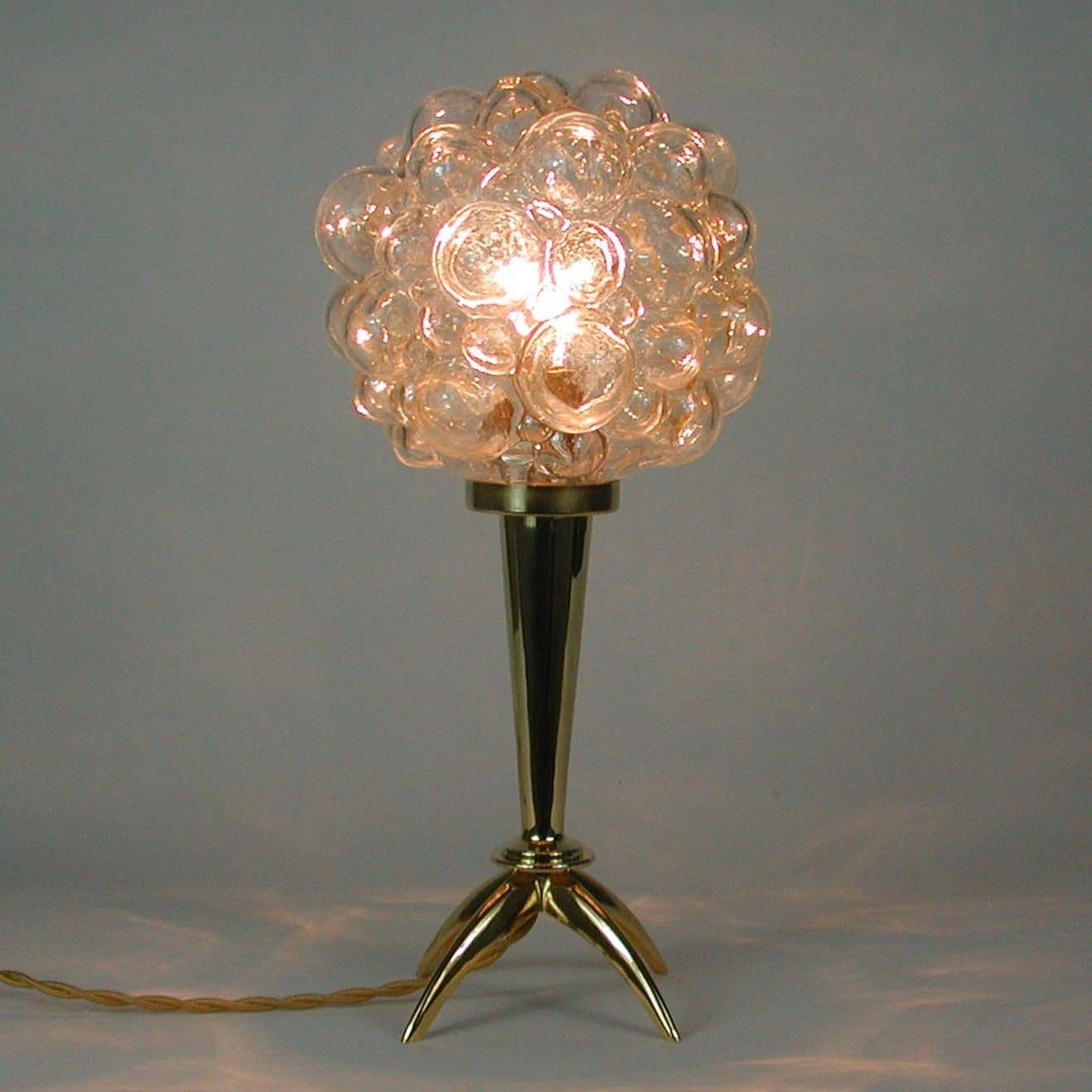 Midcentury Bubble Glass And Brass Table Lamp By Helena Tynell For Limburg, 1960s photo 792.0