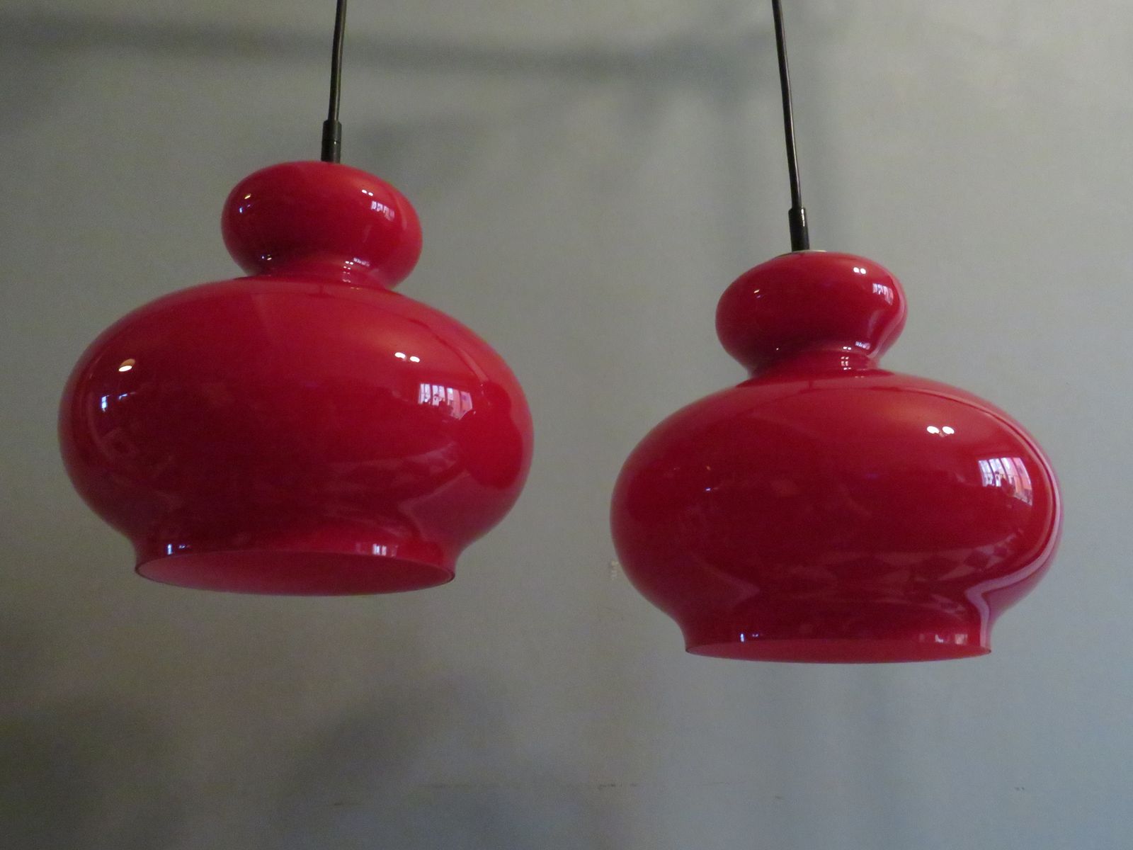 Red Glass Hanging Lamp Peill & Putzler, Germany 1960 1970 photo Lighting