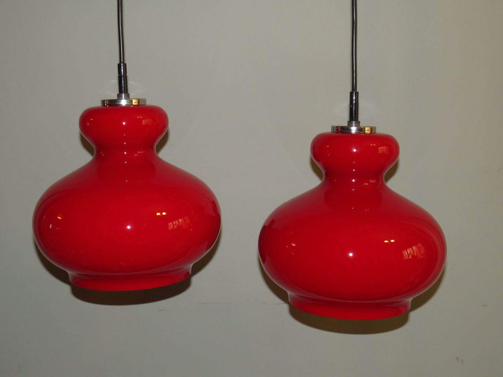 Red Glass Hanging Lamp Peill & Putzler, Germany 1960 1970 photo vinterior