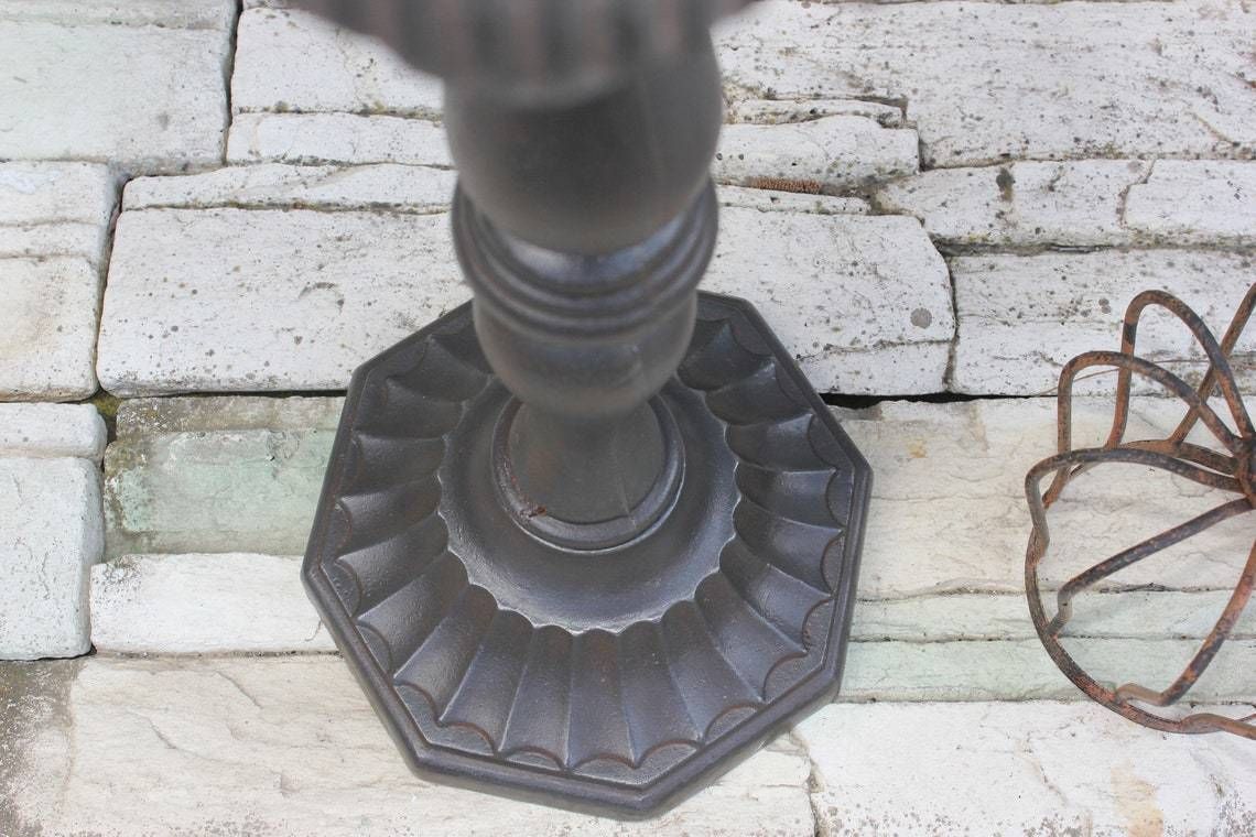 Large Cast Iron Candlestick Floor Metal Candle Holder Fireplace Tall Light 20th Century Antique photo buy
