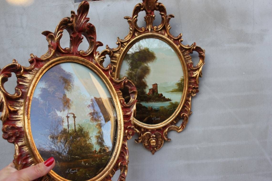 Two Original Muriel Halstead Landscape Oil Paintings Signed By Artist In Rich Ornate Frames Wall Hanging photo furniture