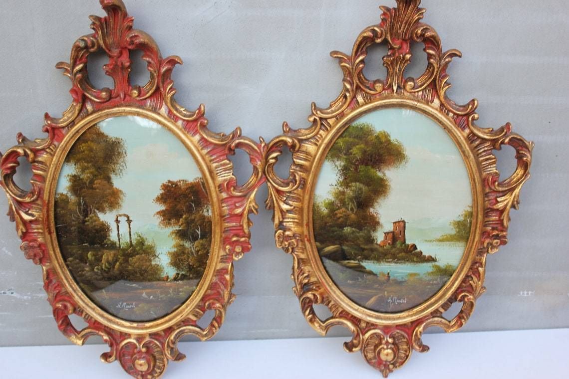 Two Original Muriel Halstead Landscape Oil Paintings Signed By Artist In Rich Ornate Frames Wall Hanging photo Art