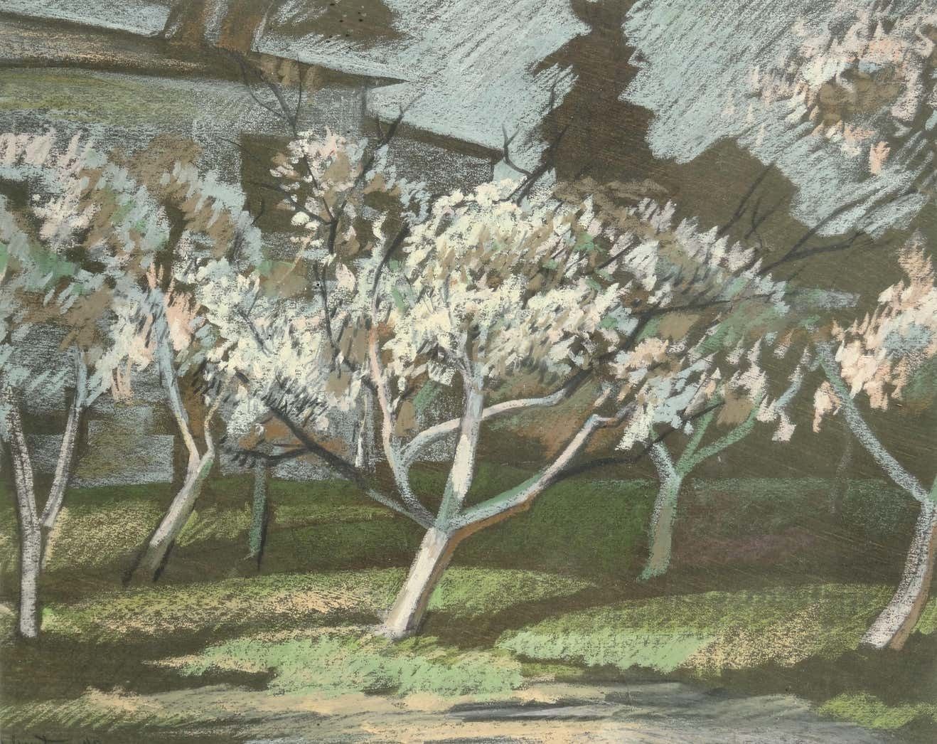 Janis Zemitis Blooming Apple Trees. 1980. Pastel On Paper