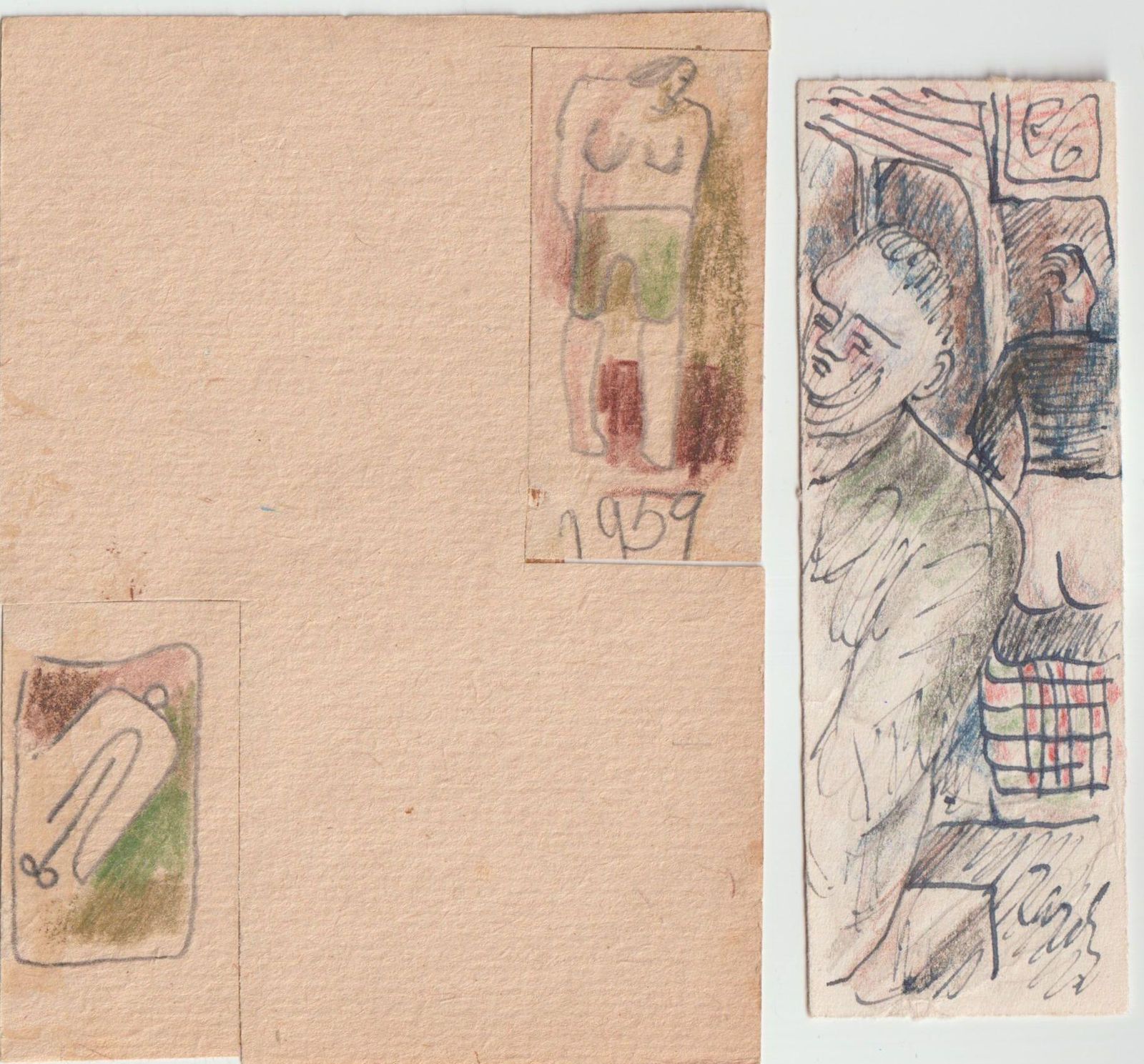 Adolfs Zardins Erotic Motives. 3.Pcs., Paper, Mixed Media