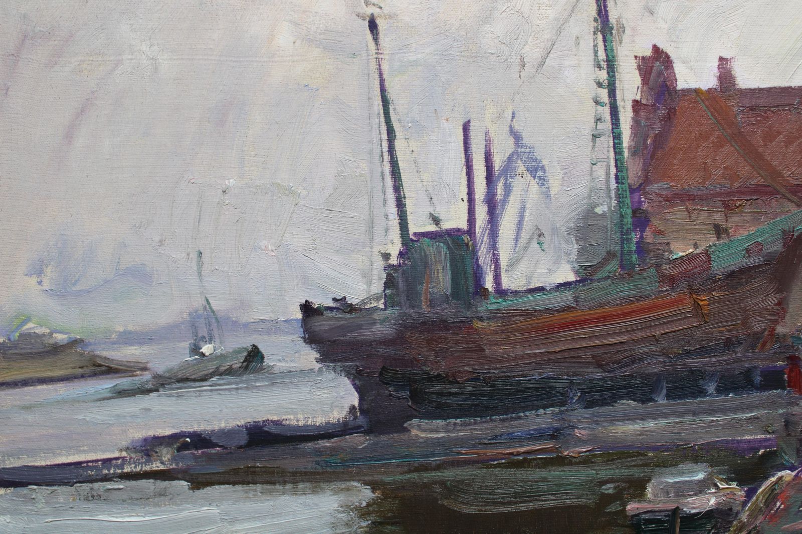 Nikolajs Breikss Ship Repair. Oil On Cardboard photo Art