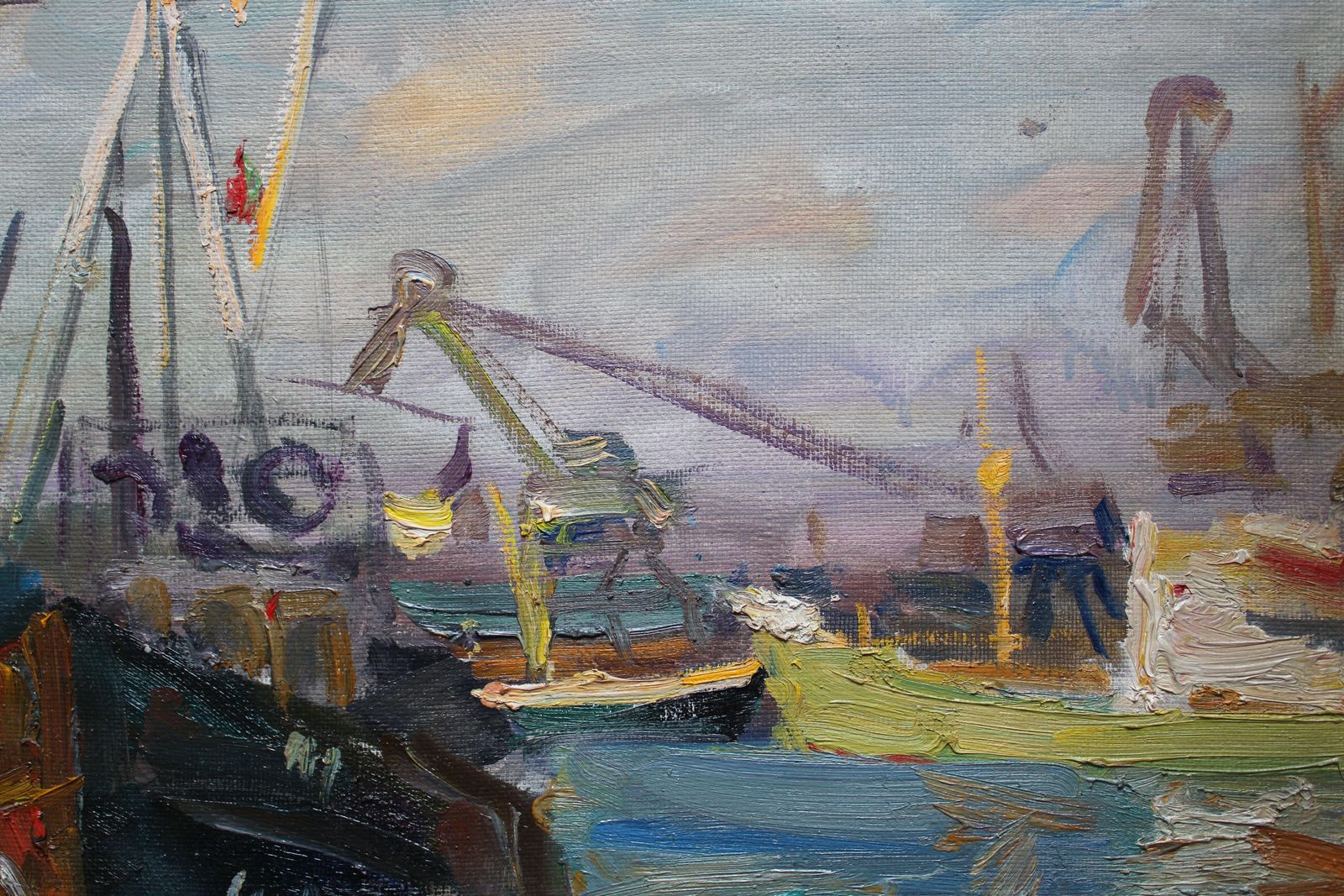 Nikolajs Breikss Ships In Port Oil On Cardboard photo Art