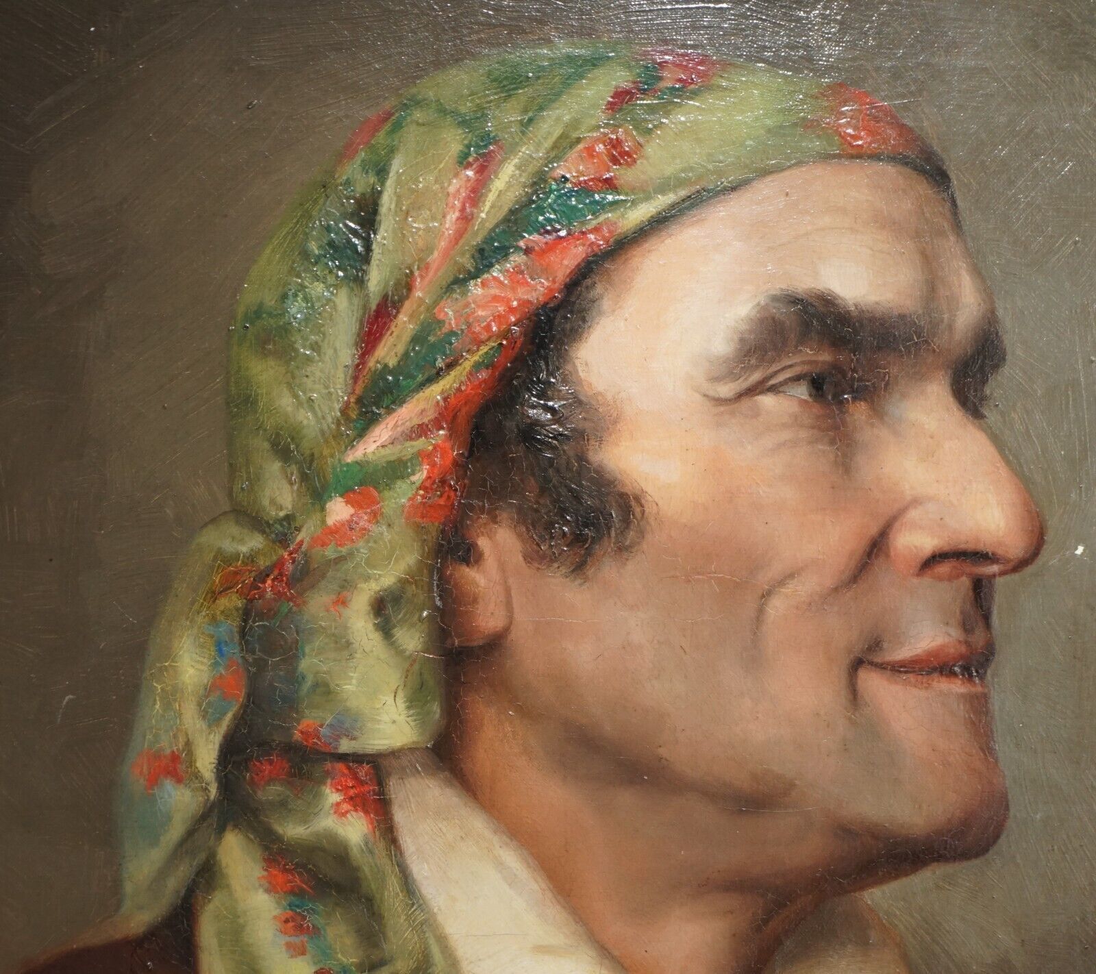 Antique Circa 1860 French Napoleon III Oil Painting Of A Gentleman In Headscarf photo for sale