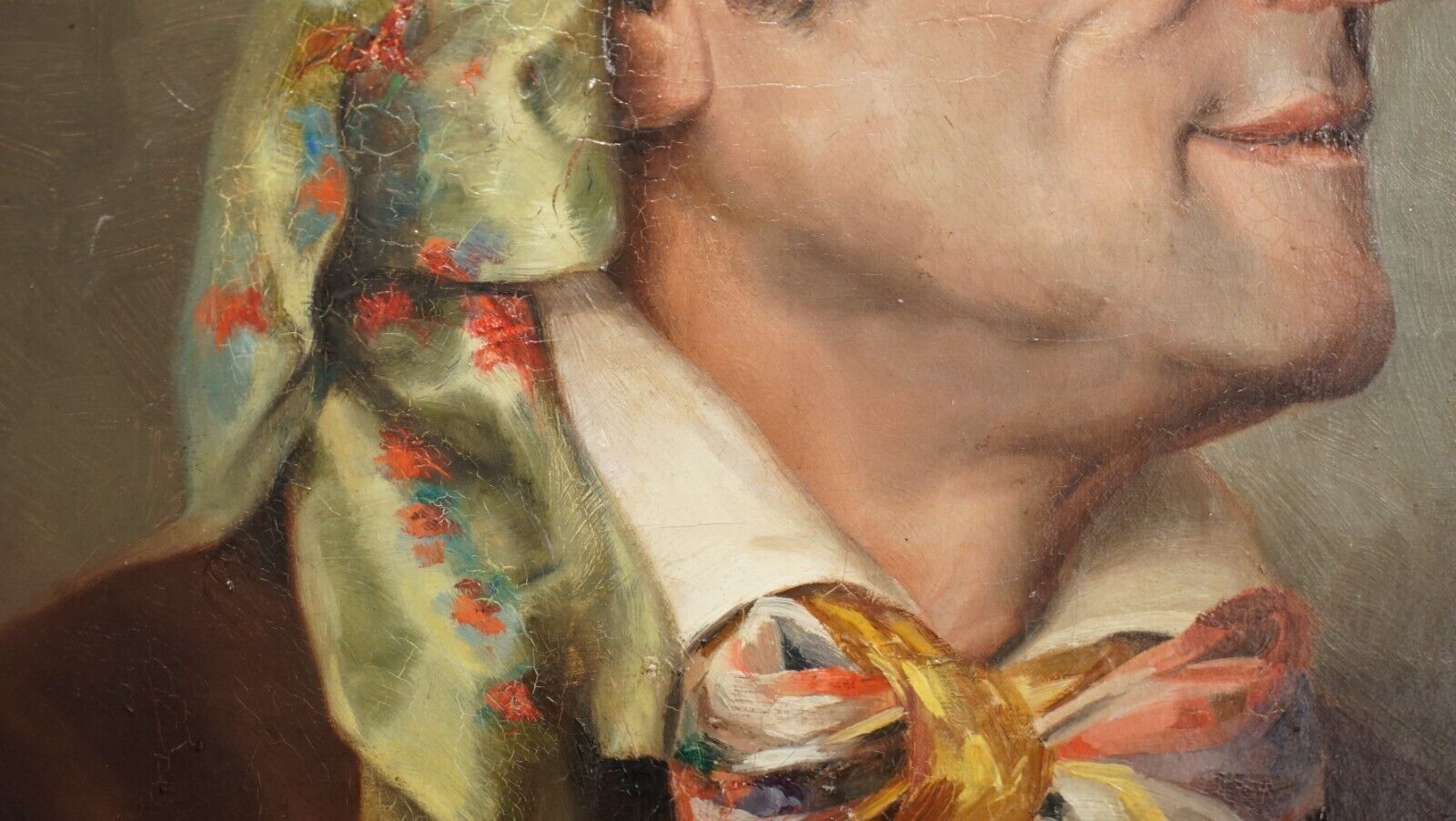 Antique Circa 1860 French Napoleon III Oil Painting Of A Gentleman In Headscarf photo vinterior
