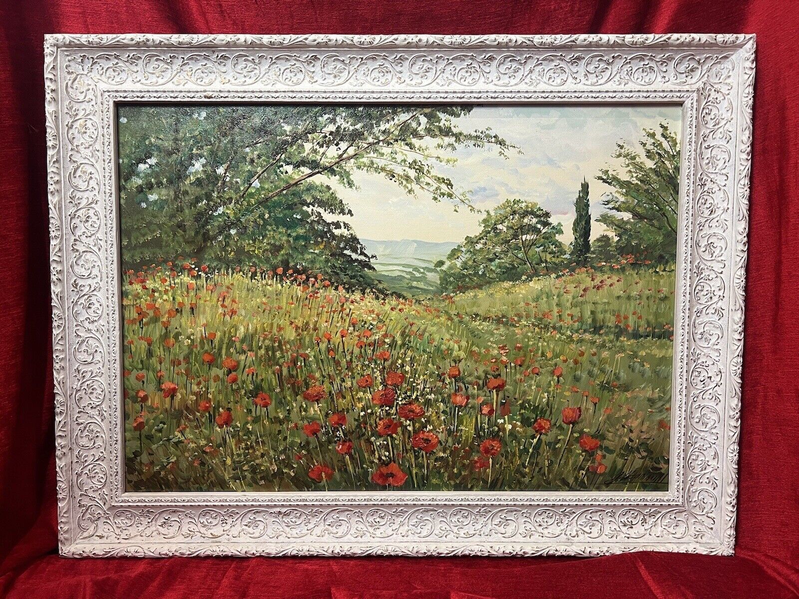 Field Of Poppies After Claude Monet Impressionistic Oil Painting Signed photo furniture