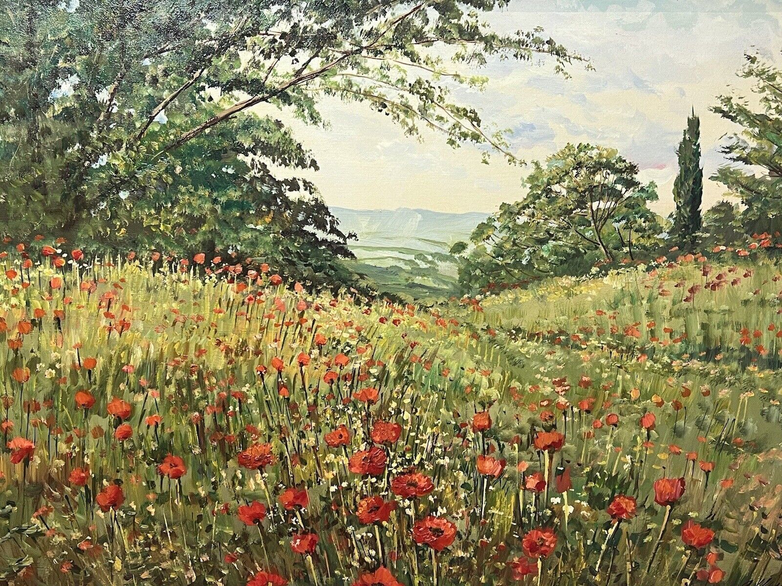 Field Of Poppies After Claude Monet Impressionistic Oil Painting Signed photo for sale