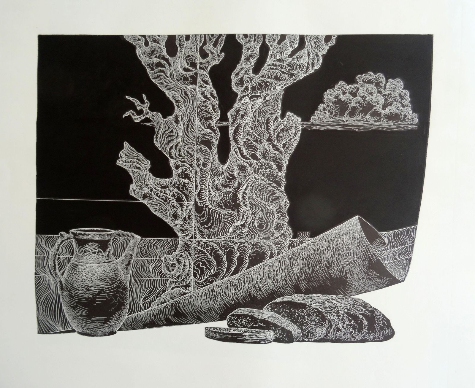 Dainis Rozkalns Rye Bread. 1980, Paper, Linocut. photo 862.0