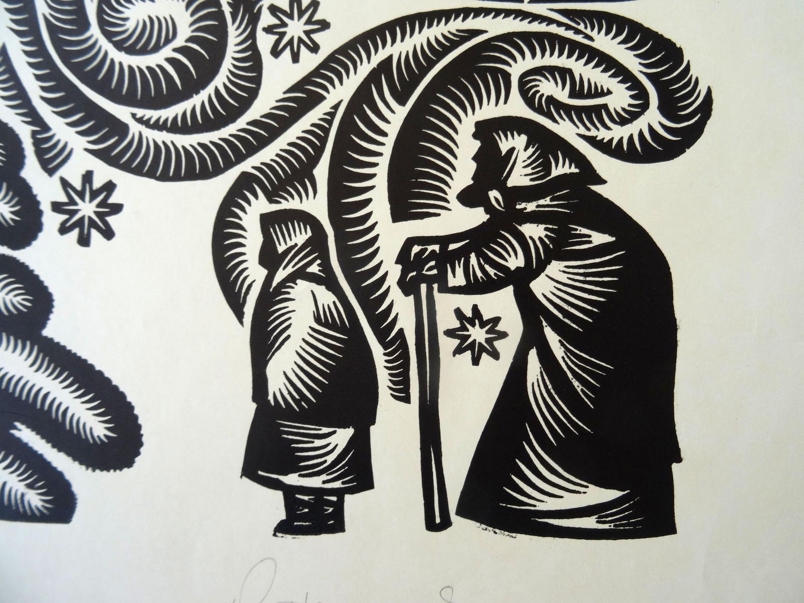 Dainis Rozkalns The Snow Was Blowing. 1973, Paper, Linocut, Print Size photo Art
