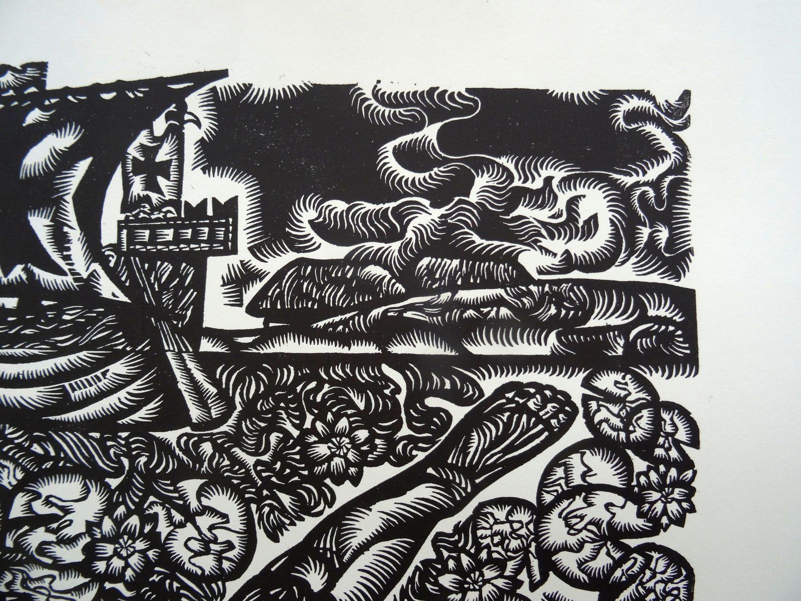 Dainis Rozkalns With Fire And Sword. 1977, Paper, Linocut, Print photo 858.0