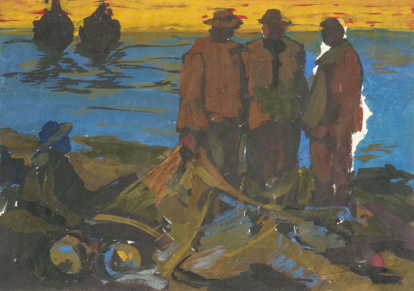 Naum Grodno Fishermen's Happiness. Cardboard, Tempera