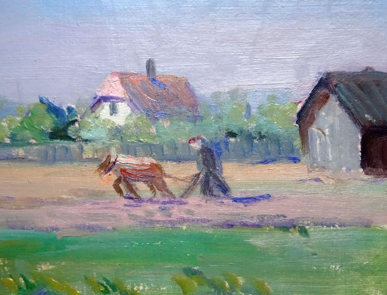 Peteris Rungis Work In The Village. Oil On Cardboard photo furniture
