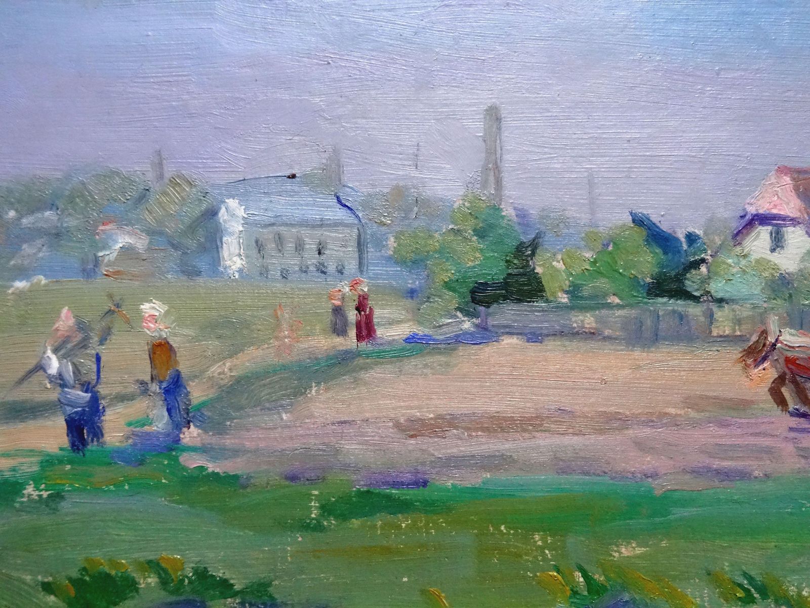 Peteris Rungis Work In The Village. Oil On Cardboard photo for sale