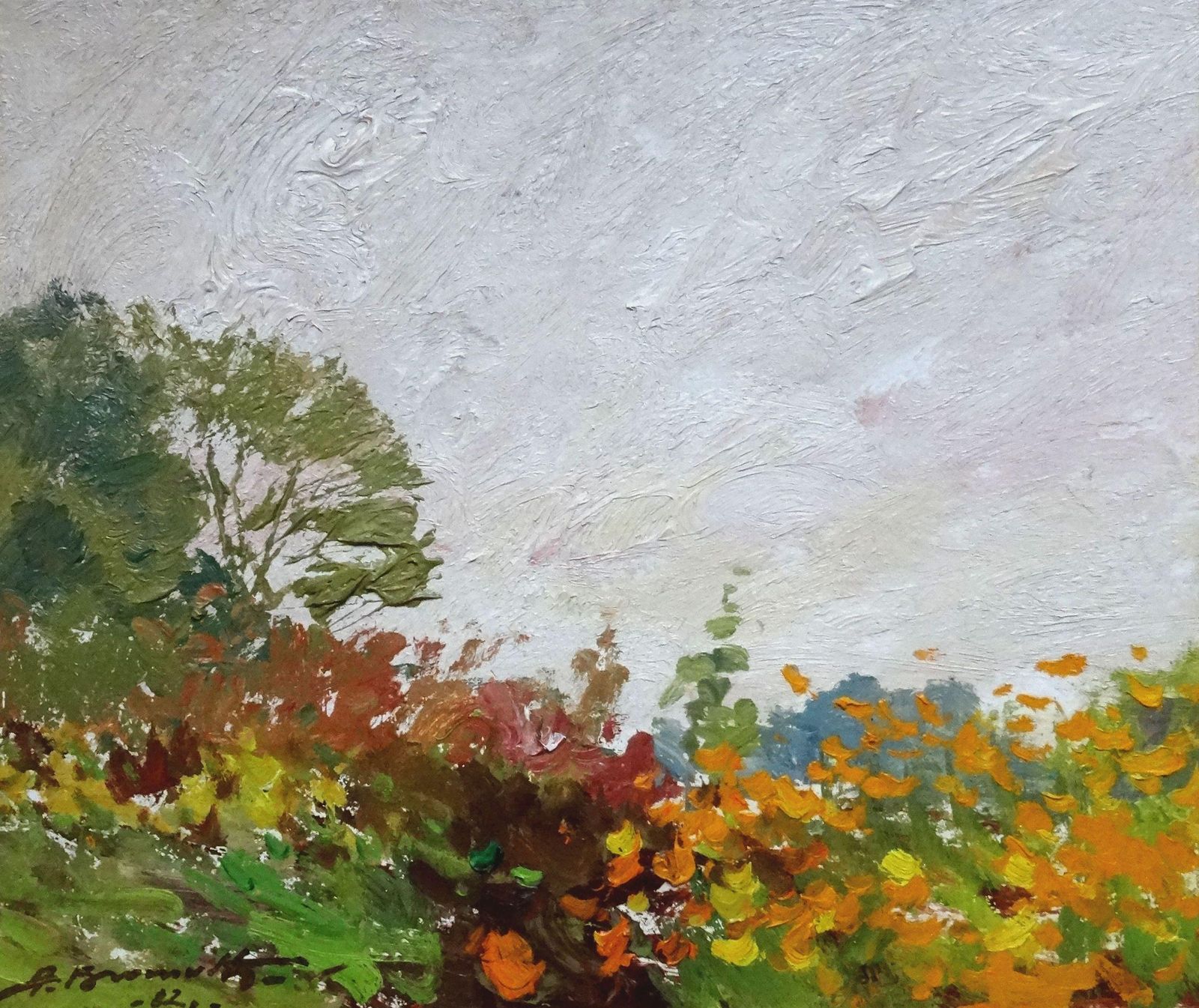Alfejs Bromults At Sun. 1982, Oil On Cardboard,  1982