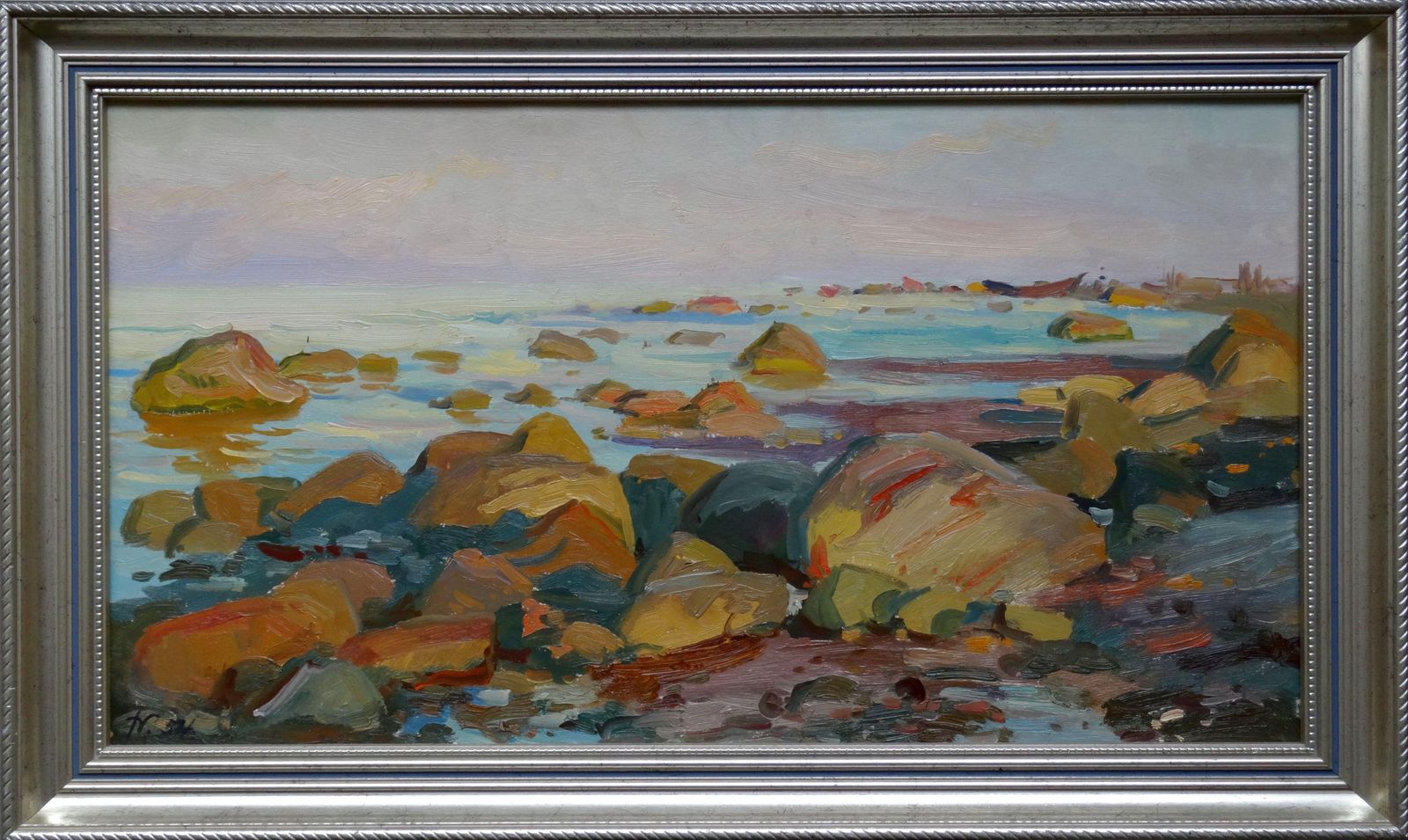 Julijs Vilumainis Rocky Seashore. Evening Sun. 1954, Oil On Cardboard photo furniture