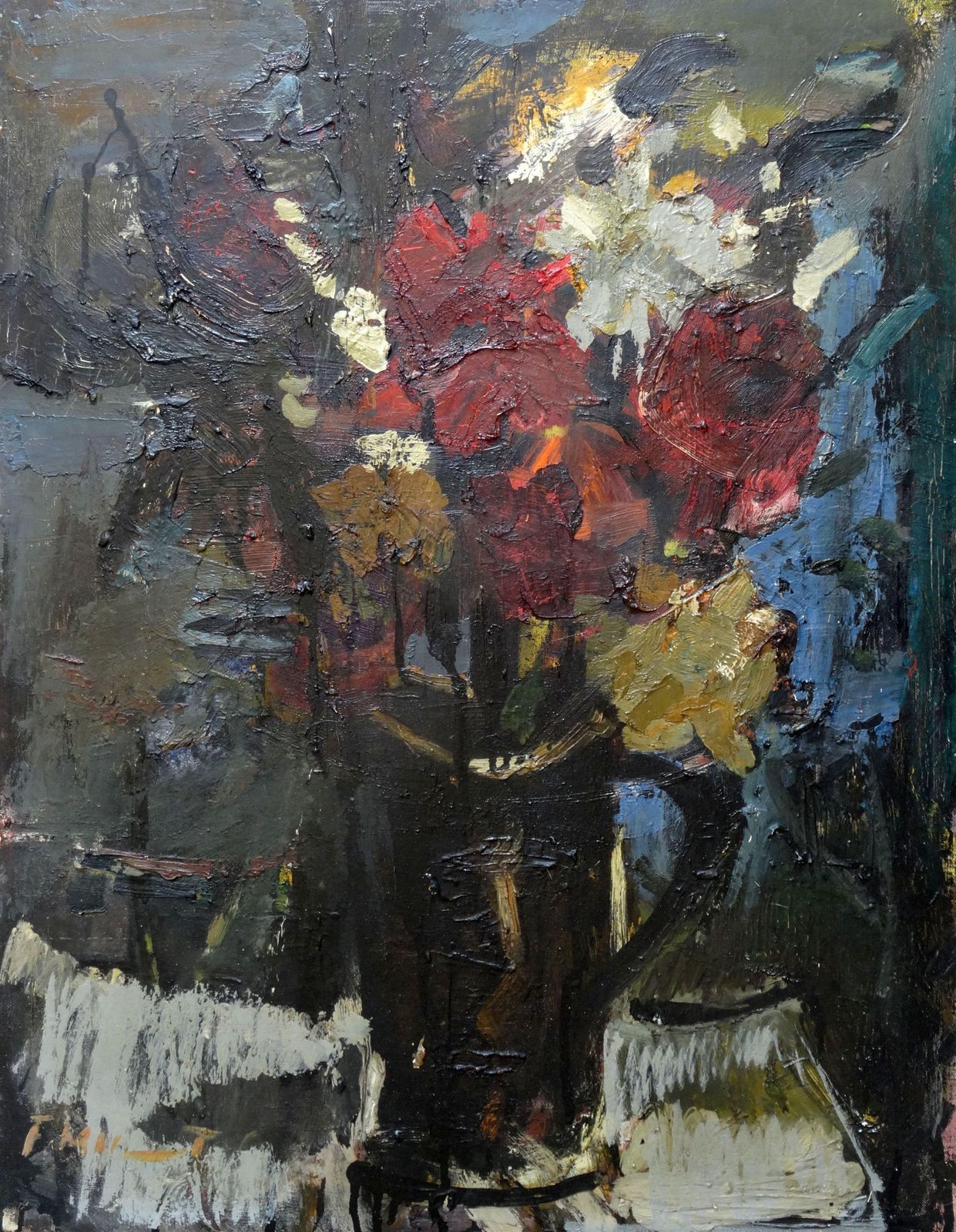 Fridrihs Milts Flowers In A Vase, Oil On Canvas On Cardboard photo for sale