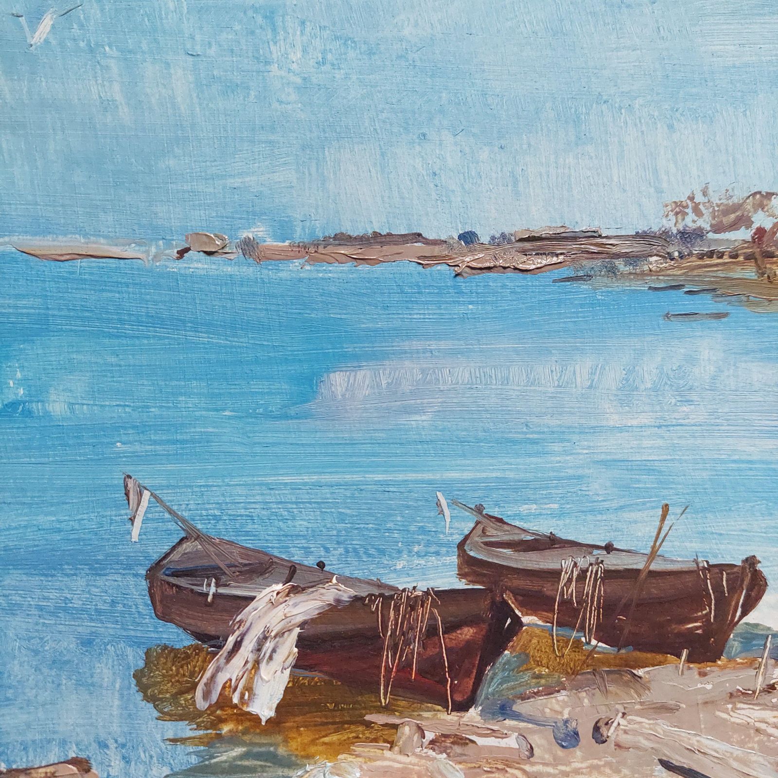 Andrejevs Konstantins Boats At The Coast 1975, Cardboard, Oil photo vinterior