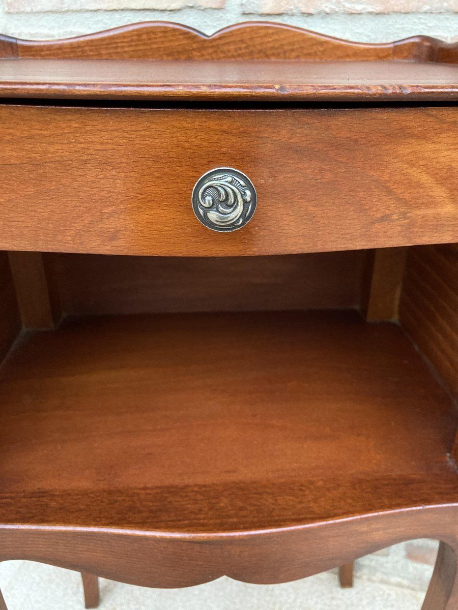 20th Marquetry Walnut Nightstands Tables With Drawer And Open Shelf, 1940, Set Of 2 photo Furniture