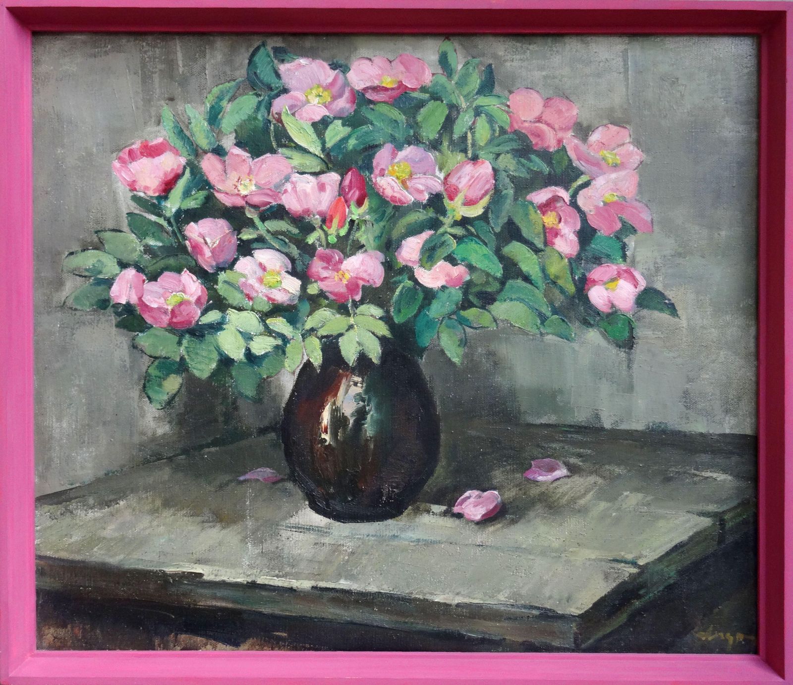 Vladimir Andrijenko Pink Peonies In Vase. 1983, Canvas, Oil photo Art