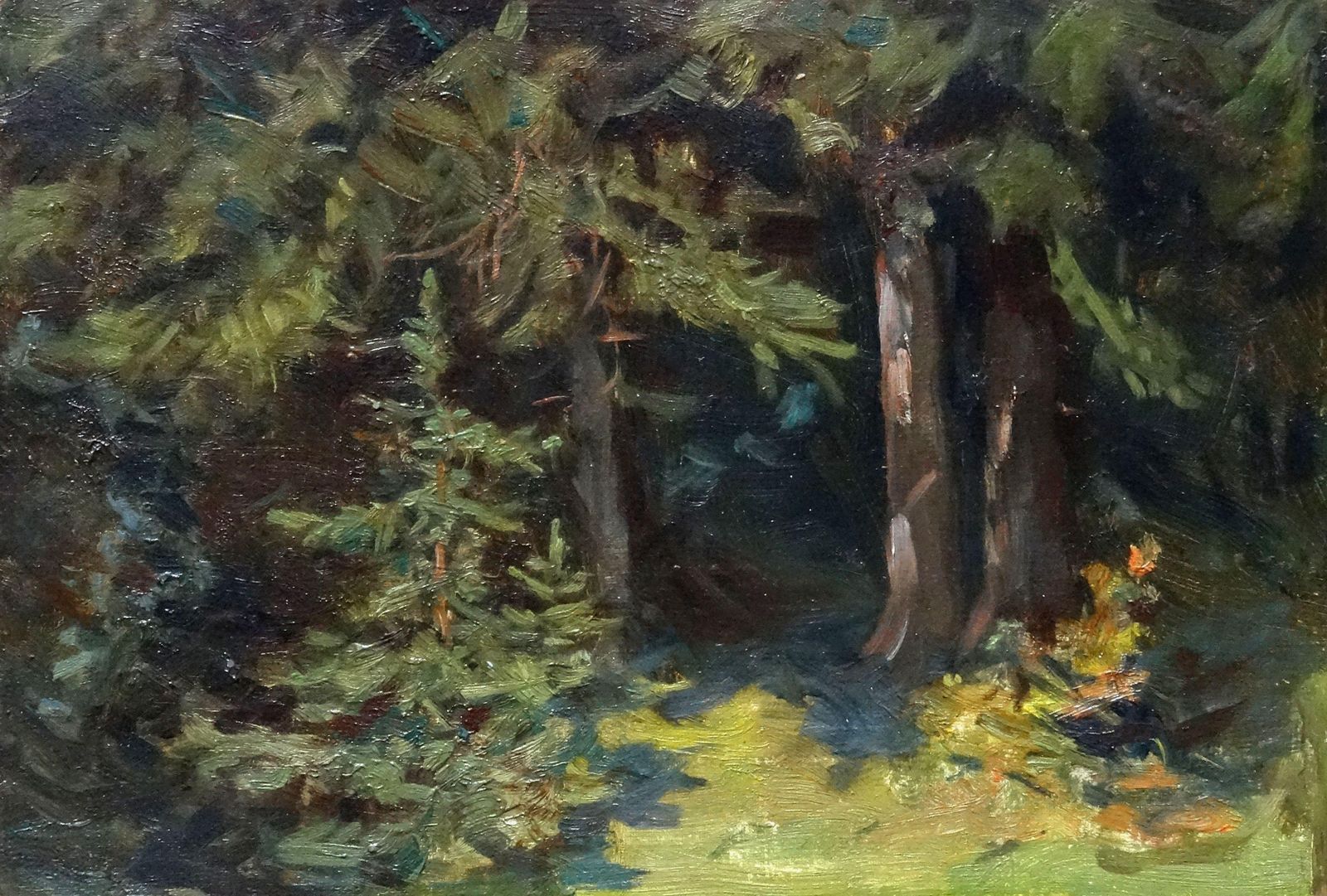 Indrikis Zeberins In The Forest. Oil On Cardboard