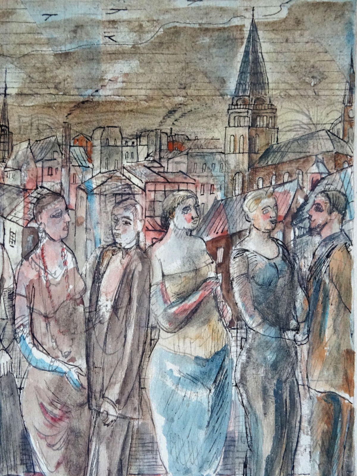 Adolfs Zardins Overflight Over The City. 1947, Paper, Mixed Media, photo 831.0